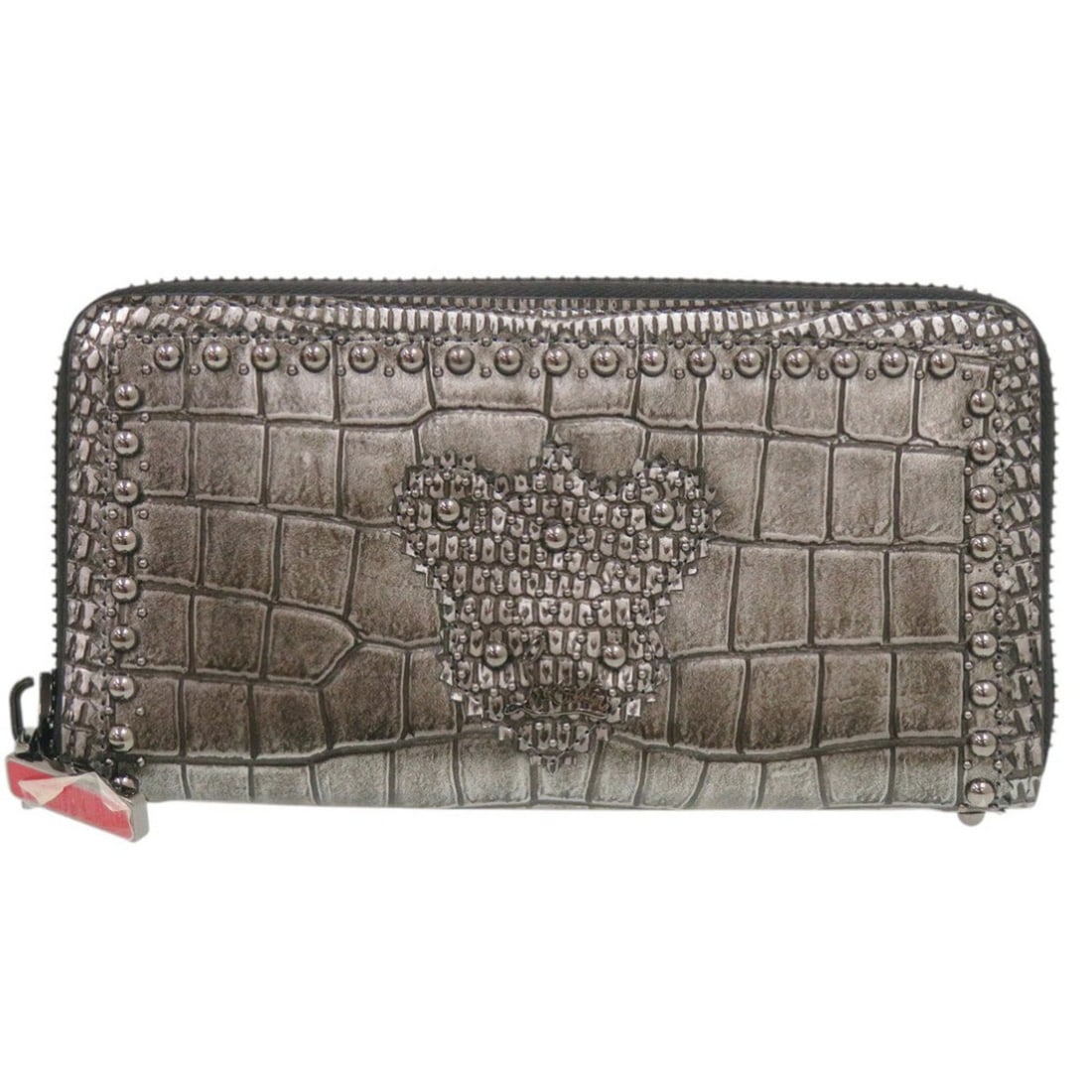 Christian Louboutin Round Zipper Studded Wallet 3175195 Embossed Leather Silver Black Red Long 0790: --- Catalog ---Category: SizeSize (HxWxD): 10.5cm x 19.5cm x 2.5cm / 4.13'' x 7.67'' x 0.98''Category: DesignType: Long wallet (bi-fold)Color: Black, Red color, SilverGender: MenMaterial: Leather Leat