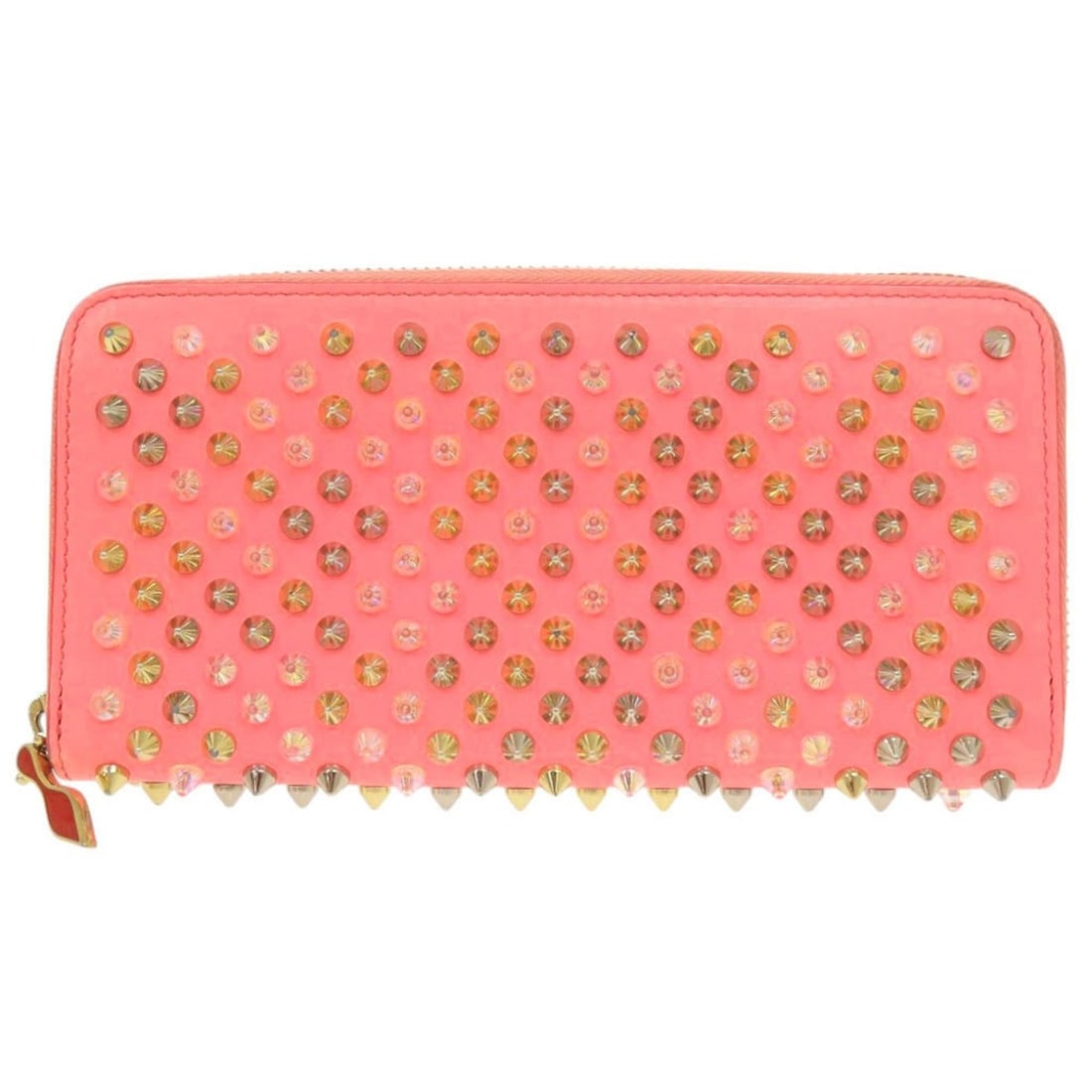 Christian Louboutin Panettone Multi-Spike Stud Leather Pink Round Zip Long Wallet 1050 (1 of 12)