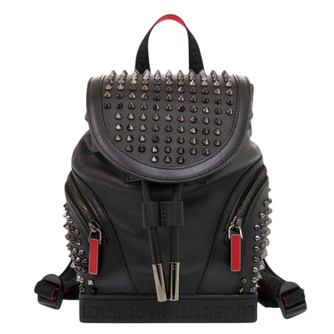 Christian Louboutin Explorer Funk Spike Stud Leather Black Backpack Daypack 1103: --- Catalog ---Category: SizeSize (HxWxD): 25cm x 18cm x 10cm / 9.84'' x 7.08'' x 3.93''Category: DesignType: BackpackColor: BlackGender: WomenMaterial: Leather Category: GeneralBrand: Christian Loubo