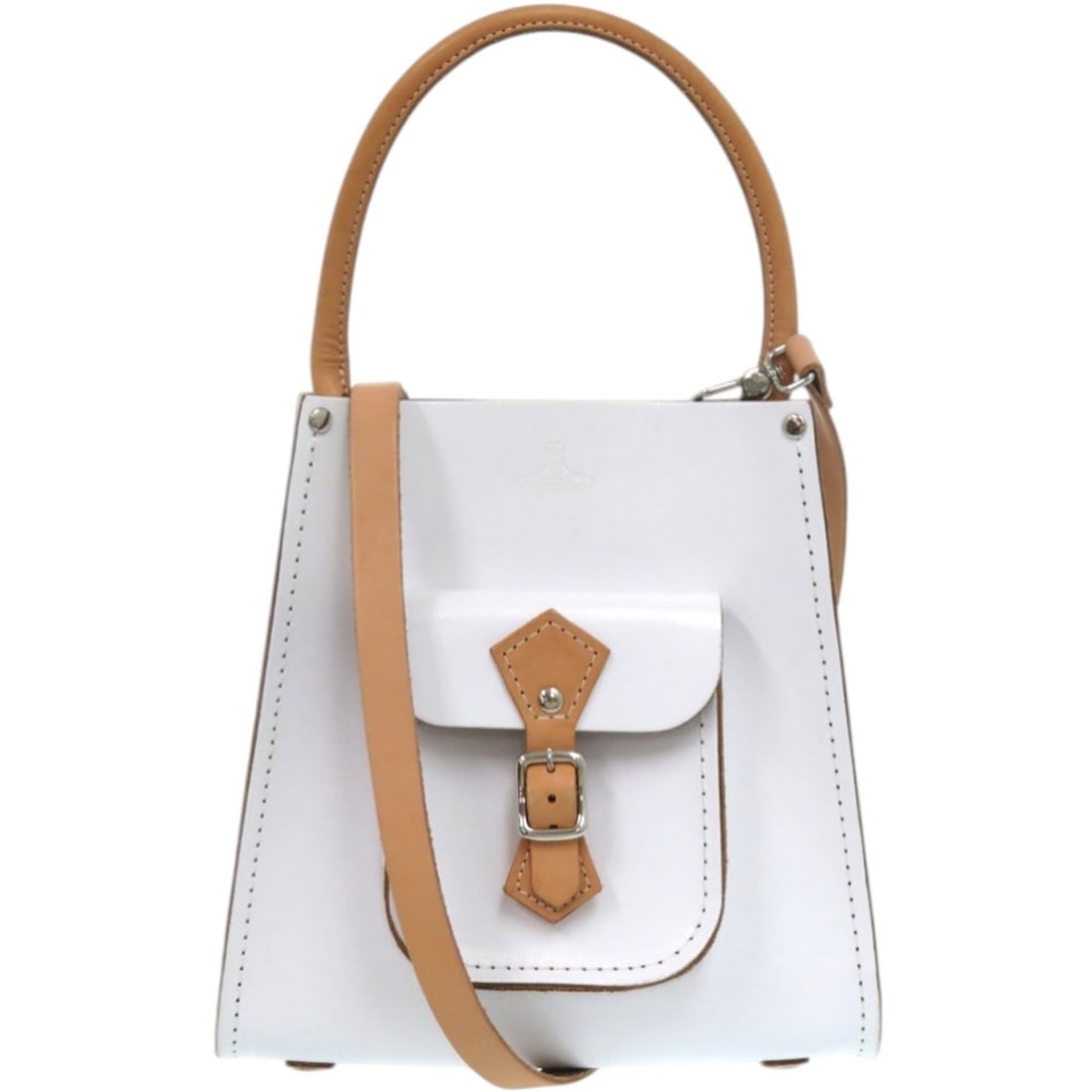 Vivienne Westwood 2-Way Hard Leather Vertical Shoulder Bag, White Handbag 0615: --- Catalog ---Category: SizeSize (HxWxD): 22cm x 21cm x 8.5cm / 8.66'' x 8.26'' x 3.34''Category: DesignType: HandbagColor: WhiteGender: WomenMaterial: Leather Category: GeneralBrand: Vivienne Westwo