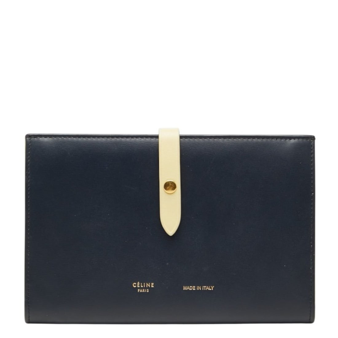 Celine Strap Medium Multifunction Long Wallet, Navy Yellow Leather, Women's CELINE: --- Catalog ---Category: SizeSize (HxWxD): 12cm x 18.5cm x 2cm / 4.72'' x 7.28'' x 0.78''Category: DesignType: Long wallet (bi-fold)Color: Navy, YellowGender: WomenMaterial: Leather Category: GeneralB