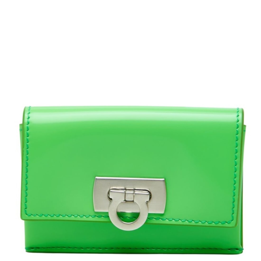 Salvatore Ferragamo Gancini Business Card Holder/Card Case, Green Leather, Women's (1 of 10)