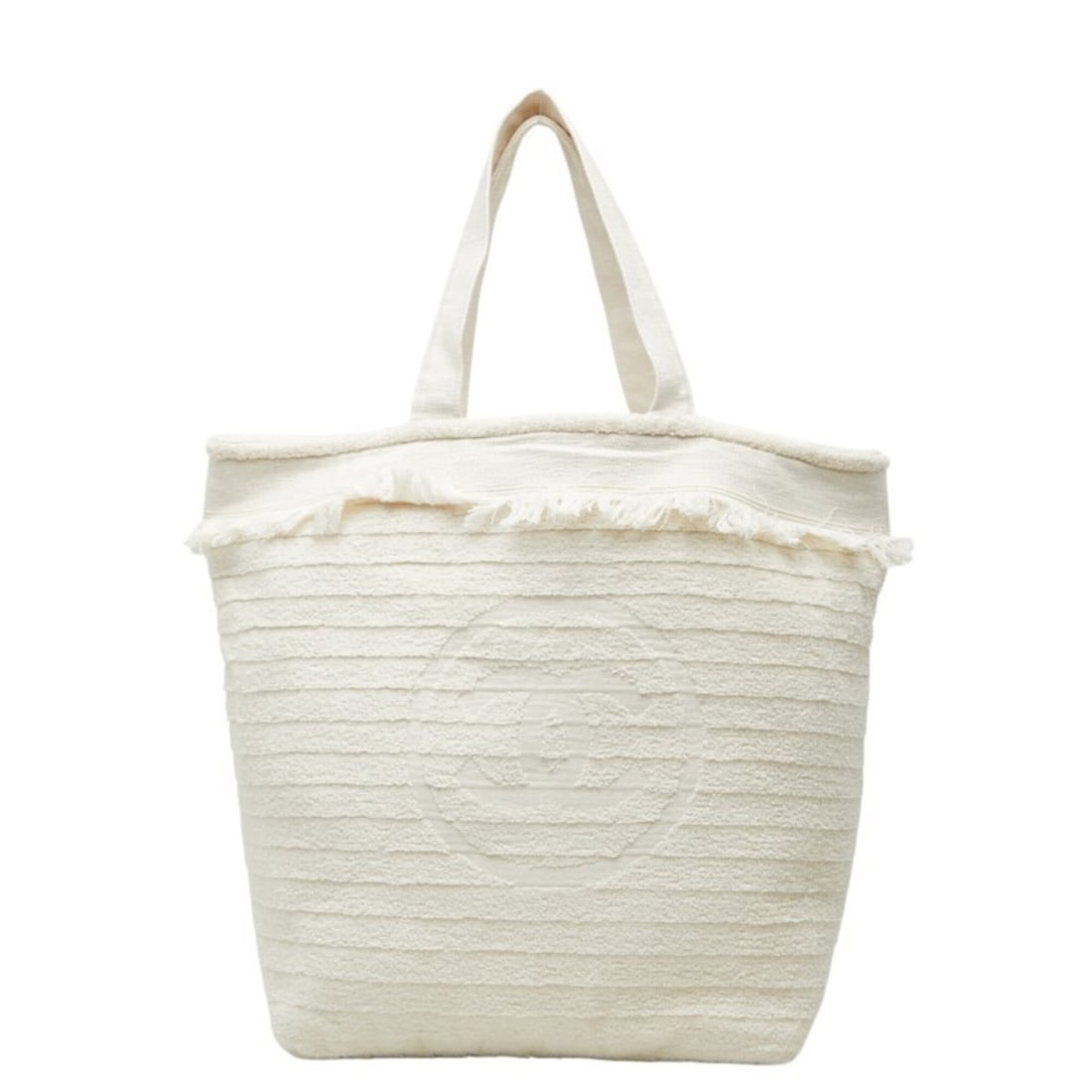 Chanel Coco Mark Fringe Beach Bag Tote Ivory White Terry Cloth Women's CHANEL: --- Catalog ---Category: SizeSize (HxWxD): 43.5cm x 32cm x 19cm / 17.12'' x 12.59'' x 7.48''Category: DesignType: Beach bag, Tote bagColor: Ivory, WhiteGender: WomenMaterial: Pile fabric Category: Gen