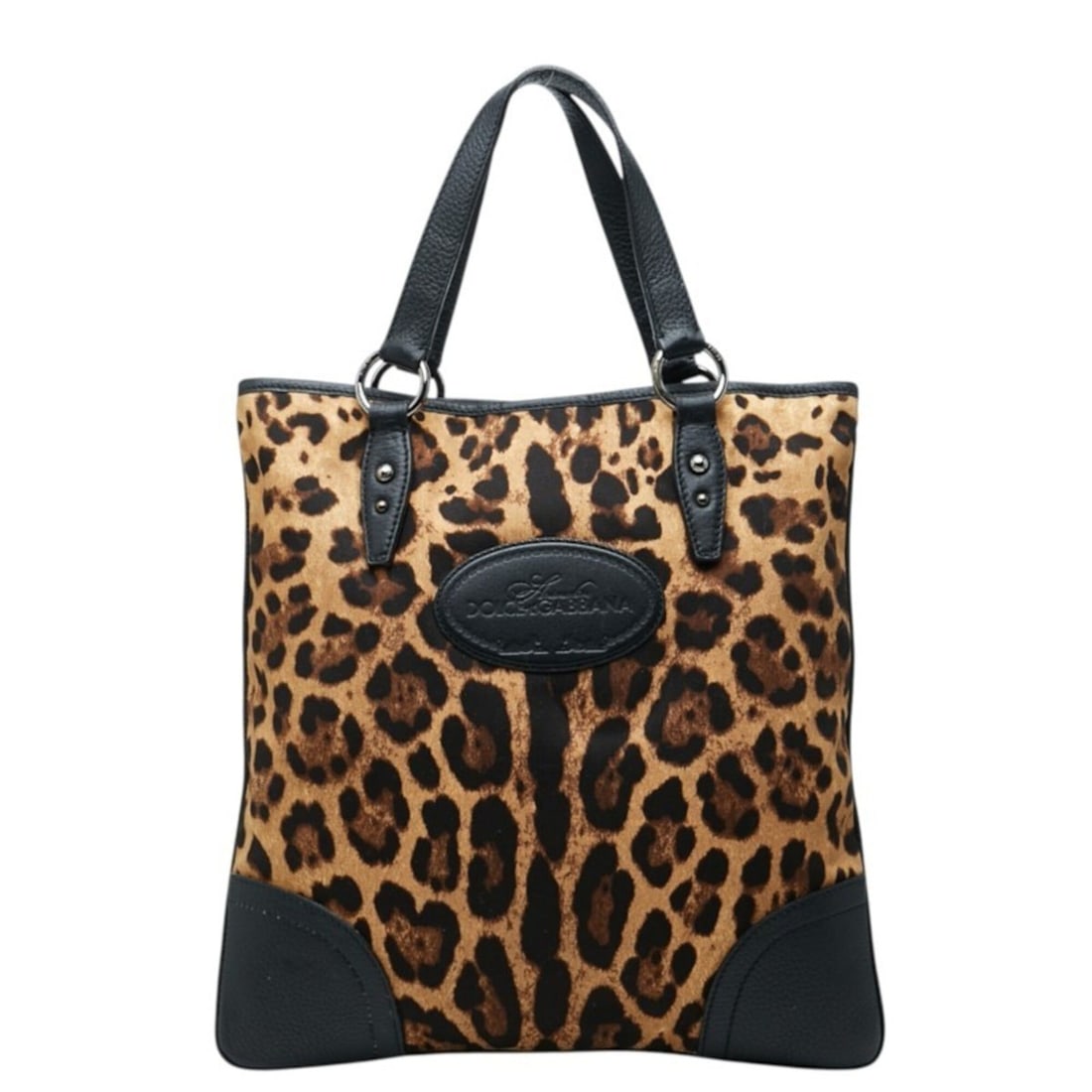 Dolce & Gabbana Leopard Print Tote Bag, Black/Beige Leather/Canvas, Women's. (1 of 9)