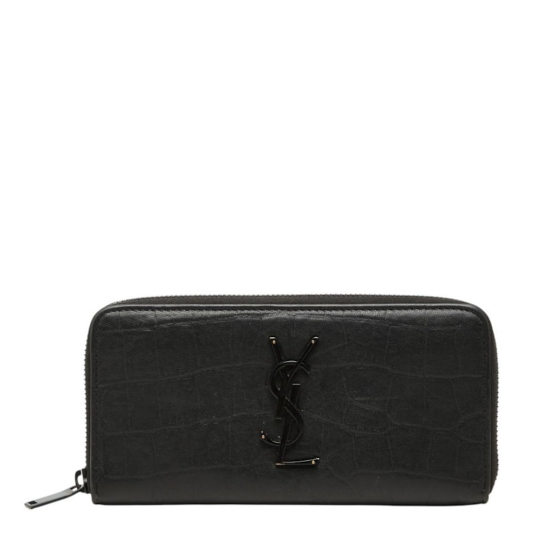 Saint Laurent YSL logo embossed Cassandra round zip long wallet 617415 Black leather Women's SAINT (1 of 10)