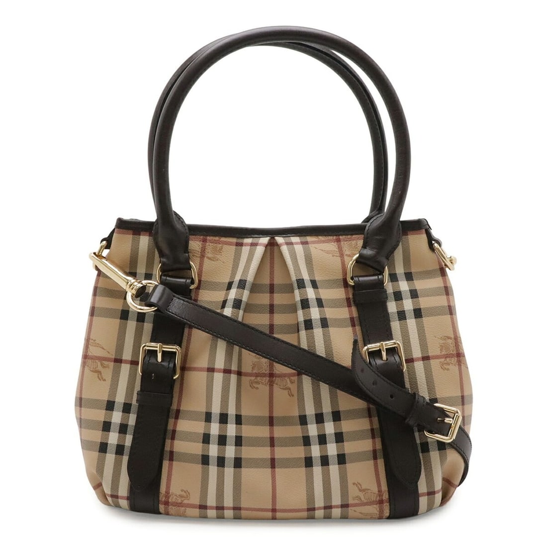 BURBERRY Nova Check Tote Bag/Shoulder Bag, Leather, Beige/Dark Brown (1 of 15)