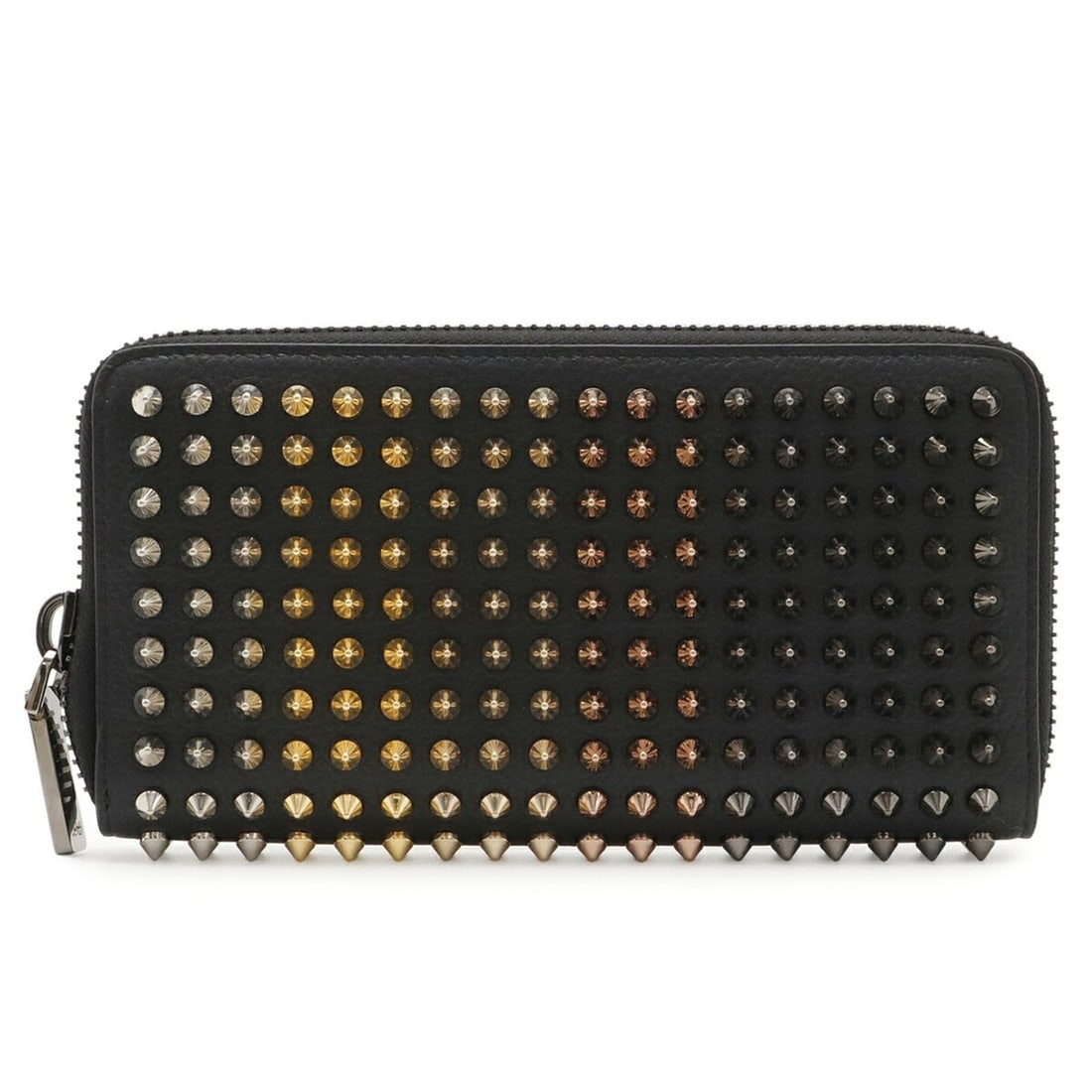 Christian Louboutin Panettone Round Long Wallet with Spike Studs and Colored Studs, Leather, Black,: --- Catalog ---Category: SizeSize (HxWxD): 10cm x 19cm / 3.93'' x 7.48''Category: DesignType: Coin purse/coin caseColor: Black, Multi-color, Red colorGender: WomenMaterial: Leather Category: GeneralBr