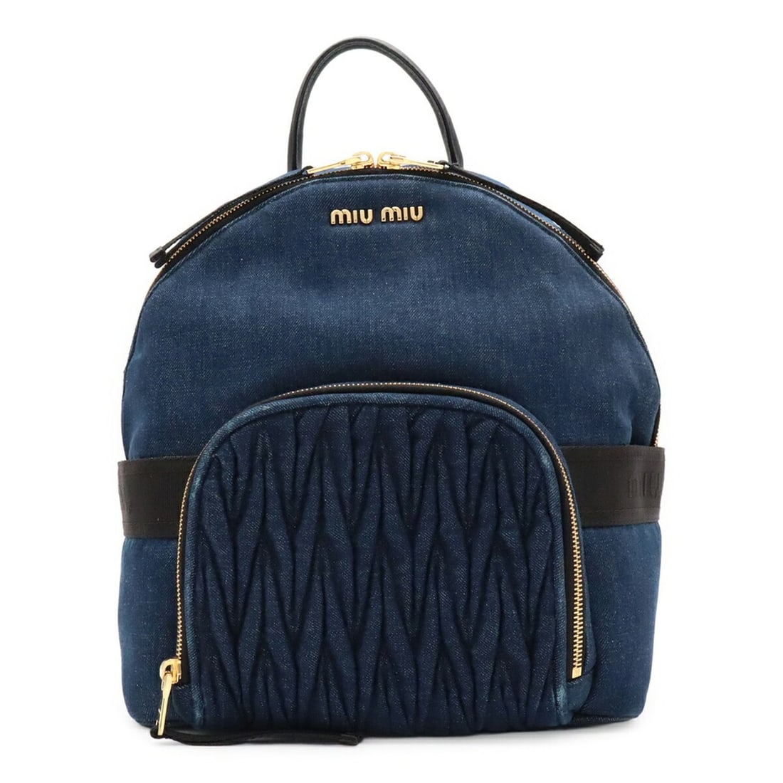 Miu Miu Miu Backpack, Denim Leather, Blue (BLEU), Purchased from a domestic boutique, Item No.: --- Catalog ---Category: SizeSize (HxWxD): 31cm x 26cm x 14cm / 12.2'' x 10.23'' x 5.51''Category: DesignType: BackpackColor: BlueGender: WomenMaterial: Denim , Leather Category: GeneralMPN: 5BZ019Bra
