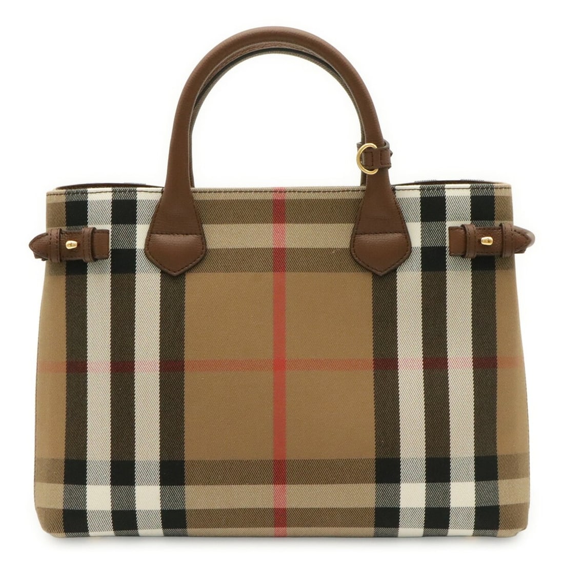 BURBERRY Banner House Check Medium Size Handbag Tote Bag Canvas Leather Brown (1 of 9)