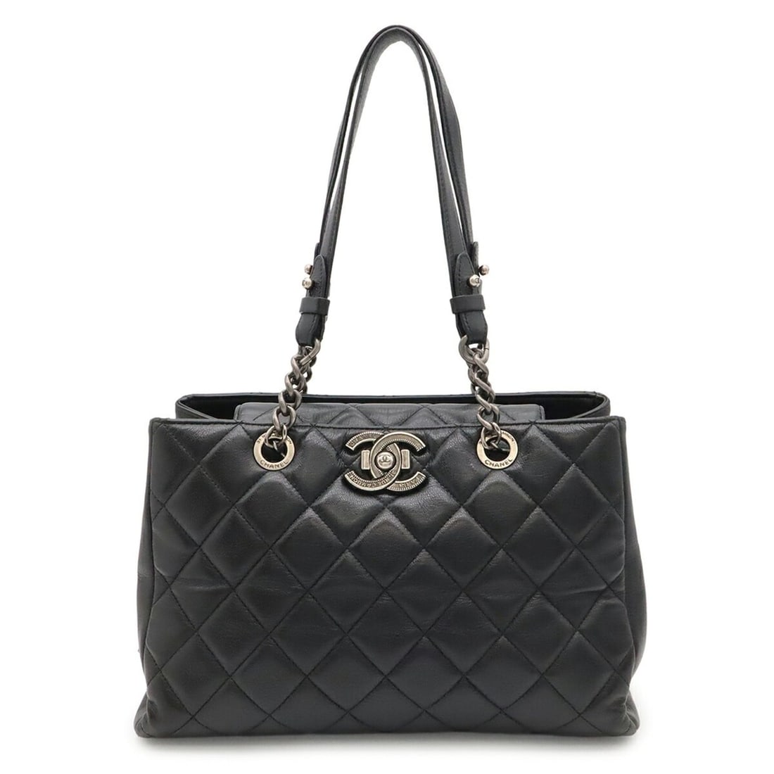 CHANEL Boy Chanel Matelassé Coco Mark Chain Shoulder Bag Tote Leather Black (1 of 13)
