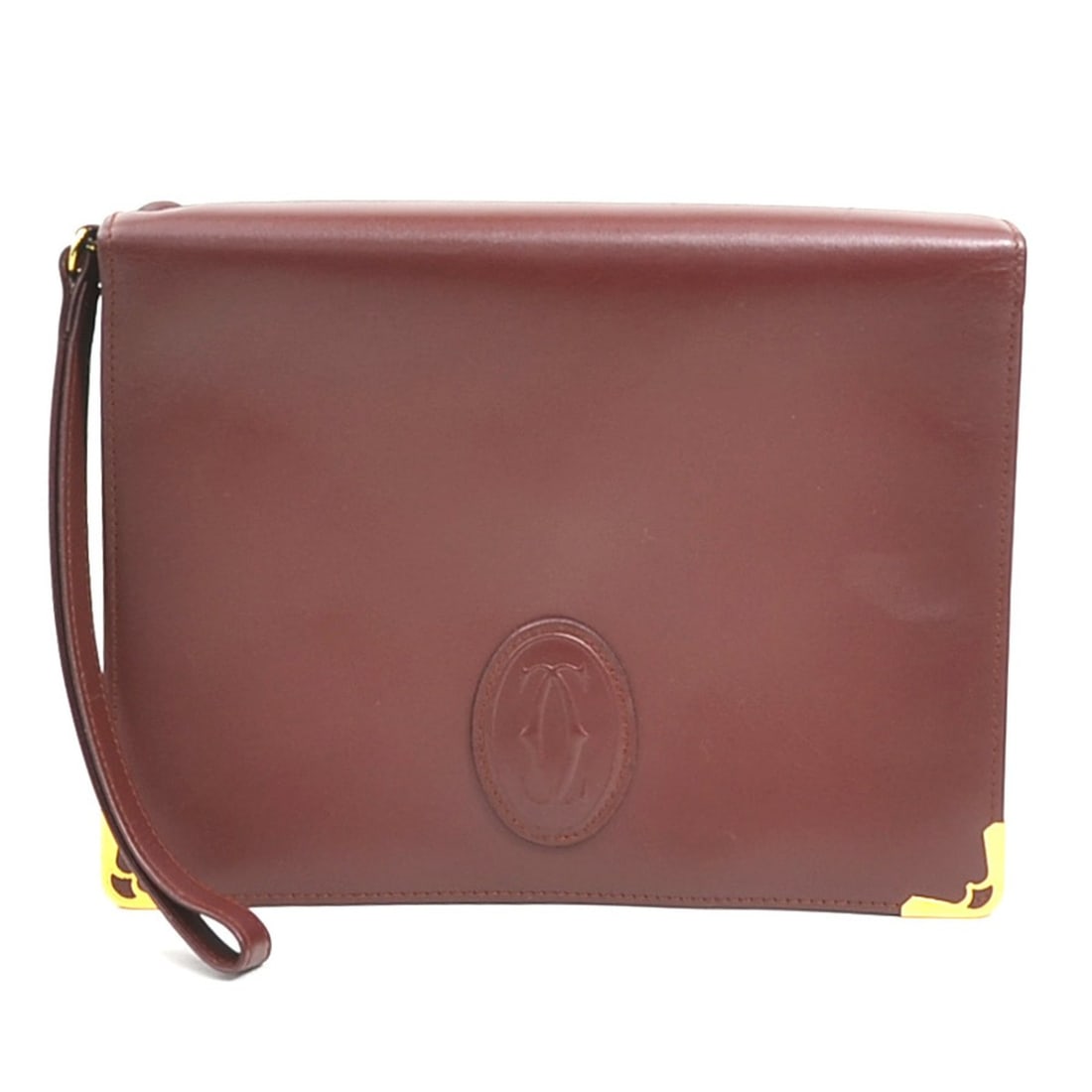 Cartier clutch bag, leather, burgundy gold, men's, e62208c: --- Catalog ---Category: SizeSize (HxWxD): 17cm x 22cm x 3cm / 6.69'' x 8.66'' x 1.18''Category: DesignType: Clutch bagColor: BurgundyGender: MenMaterial: Leather Category: GeneralBrand: Cartier--- It