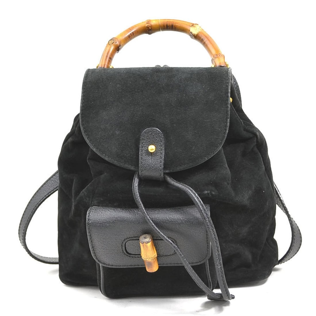 Gucci GUCCI Backpack Bamboo Suede Black Gold Women's e62206c (1 of 17)