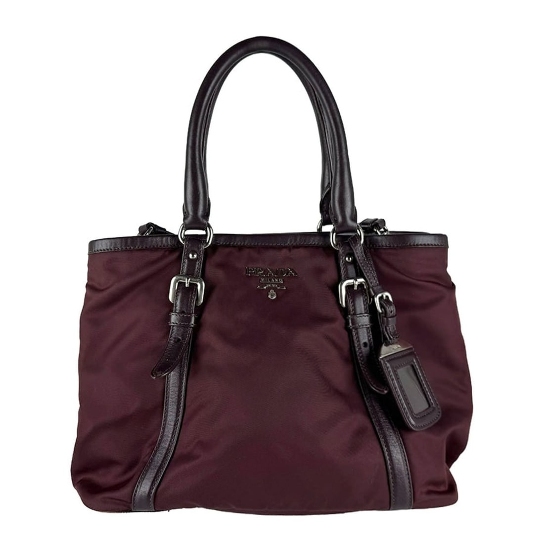 Prada handbag/shoulder bag, nylon and leather, burgundy, women's, z10938: --- Catalog ---Category: SizeSize (HxWxD): 22cm x 30cm x 18cm / 8.66'' x 11.81'' x 7.08''Category: DesignType: Handbag, Shoulder bagColor: BordeauxGender: WomenMaterial: Nylon , Leather Outer Pocket: 