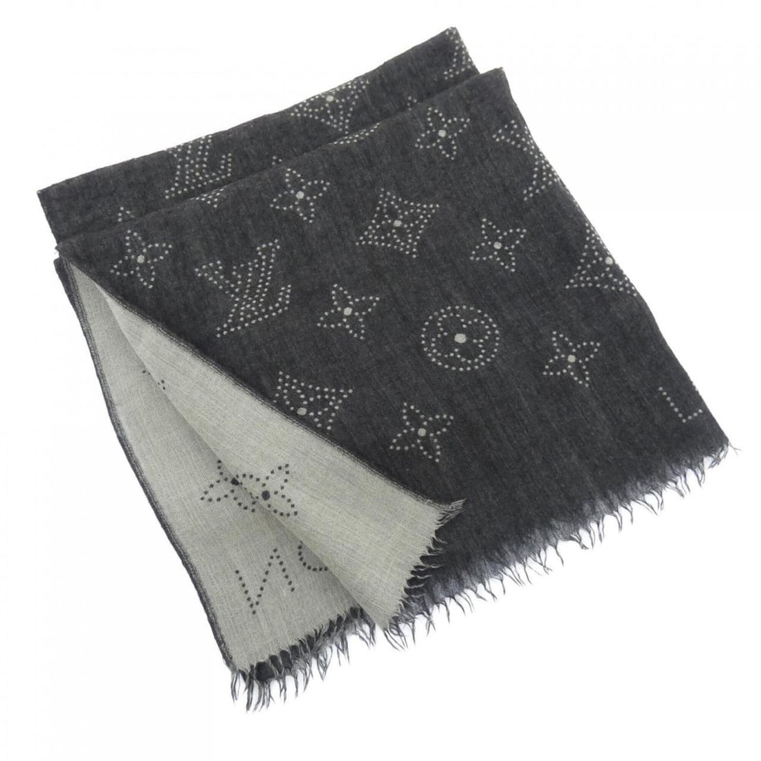 Louis Vuitton scarf: --- Catalog ---Category: SizeSize (LxW): 1.66m x 70cm / 65.35'' x 27.55''Category: DesignType: StoleColor: Black, GrayMaterial: Silk , Cashmere Category: GeneralBrand: Louis Vuitton--- Item List
