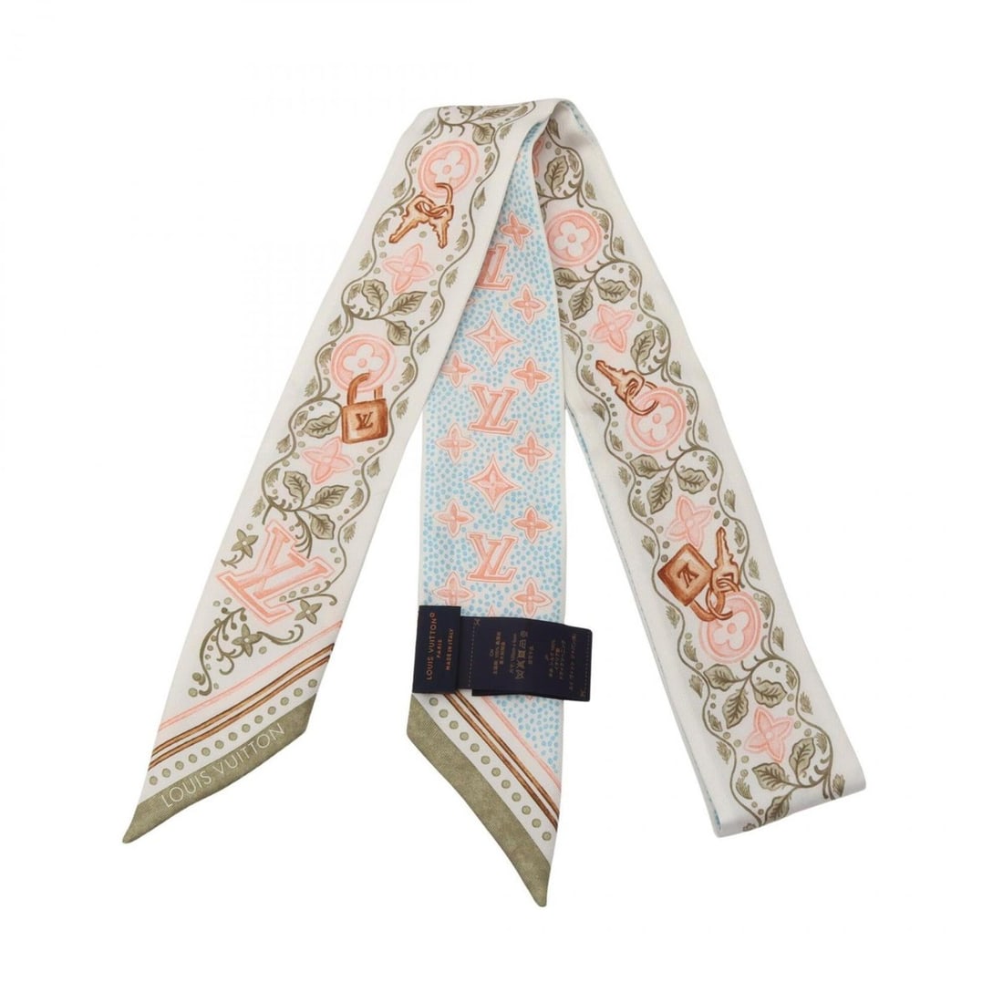 Louis Vuitton Bandeau BB Summer Garden Scarf/Muffler, Silk, Women's, White/Khaki/Multicolor, M98373: --- Catalog ---Category: SizeSize (LxW): 1.19m x 5cm / 46.85'' x 1.96''Category: DesignType: ScarfColor: Khaki, Multi-color, WhiteGender: WomenMaterial: Silk Category: GeneralMPN: M98373Brand: Louis V