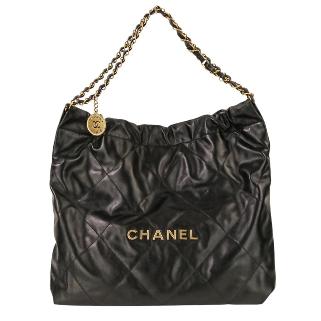CHANEL CHANEL22 Small Matelassé Chain Shoulder Bag, Black Gold Color, Women's (1 of 14)