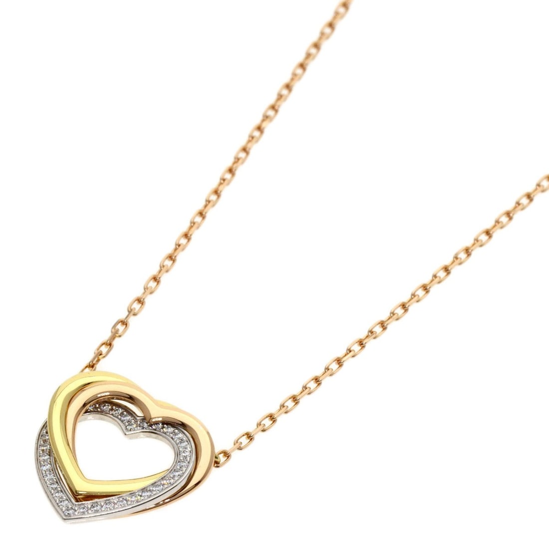Cartier Trinity Heart Diamond Necklace 18K Yellow Gold/18K White Pink Gold Women's CARTIER: --- Catalog ---Category: SizePendant Size: 14.2mm x 14.2mm / 0.55'' x 0.55''Neck Circumference: 41 cm / 16.14''Category: DesignGender: WomenMaterial: Pink gold (18K), White gold (18K), Yellow gold (18