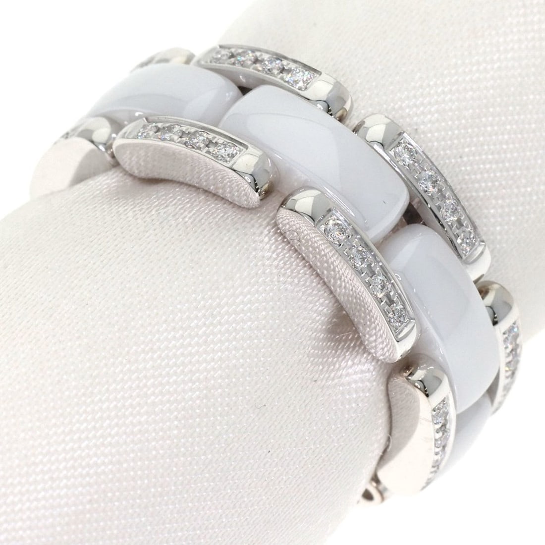 Chanel Ultra Diamond White Ceramic Ring #53, 18K Gold/Ceramic, Women's. (1 of 9)