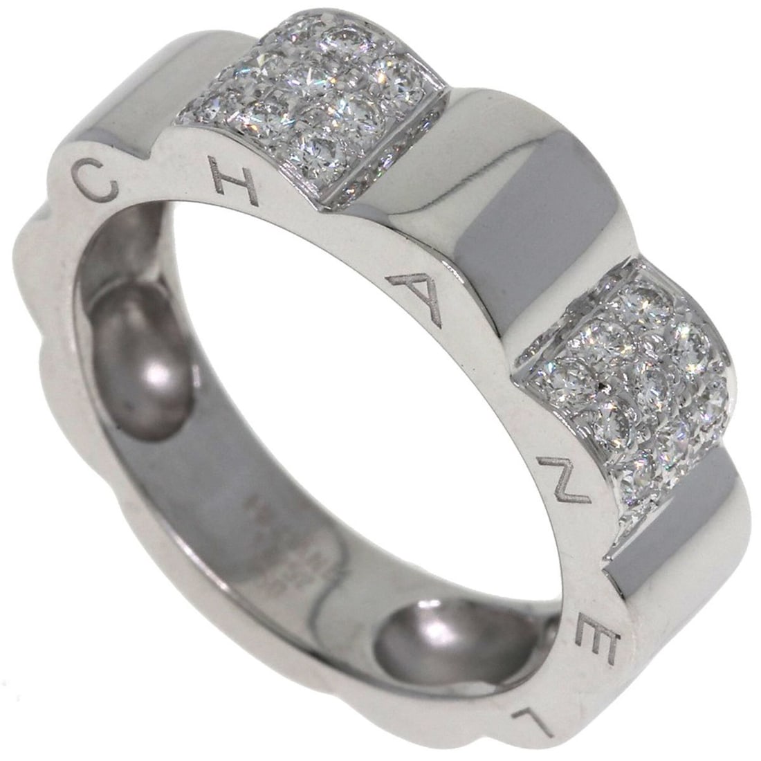 Chanel Profield Camellia Diamond Ring #52, 18K White Gold, Women's. (1 of 13)