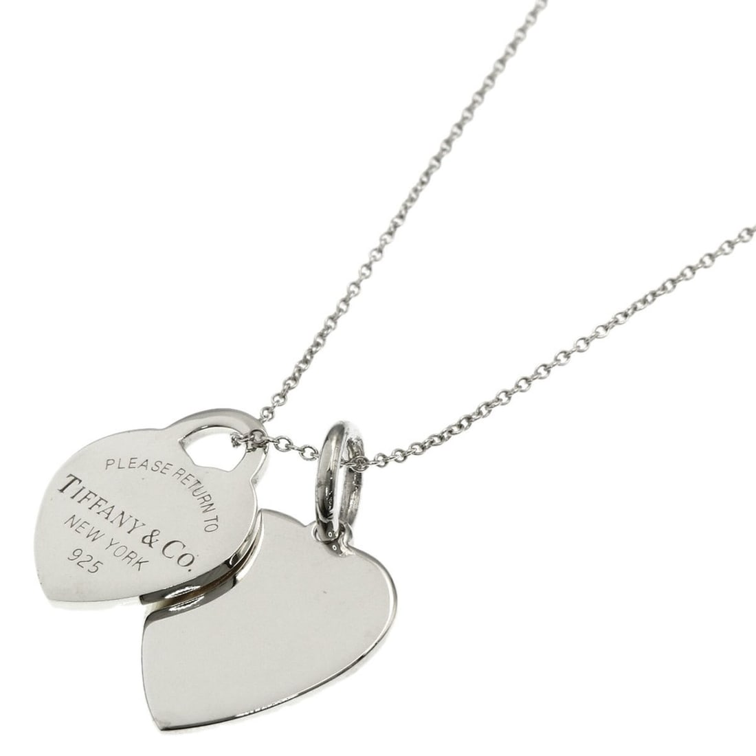Tiffany & Co. Double Heart Necklace, Silver, Women's.: --- Catalog ---Category: SizePendant Size: 18.7mm x 17.5mm / 0.73'' x 0.68''Neck Circumference: 41 cm / 16.14''Category: DesignGender: WomenMaterial: SilverNecklace Type: NecklaceCategory: GeneralBran