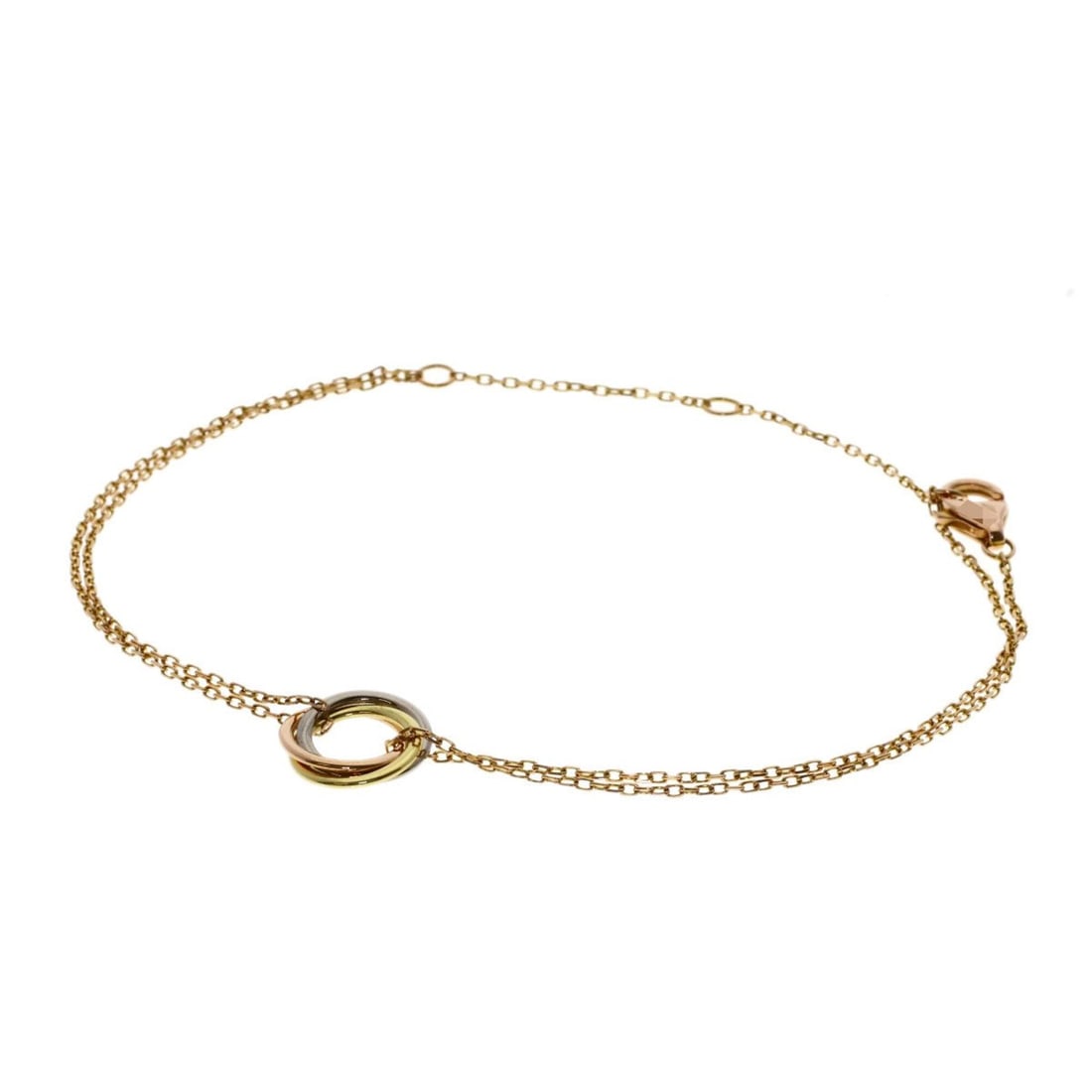 Cartier Trinity Bracelet 18K Yellow Gold/18K White Pink Gold Women's CARTIER: --- Catalog ---Category: SizeLength: 18.5cm / 7.28''Category: DesignType: Charm braceletGender: WomenMaterial: Pink gold (18K), White gold (18K), Yellow gold (18K)Category: GeneralBrand: Cartier--- It