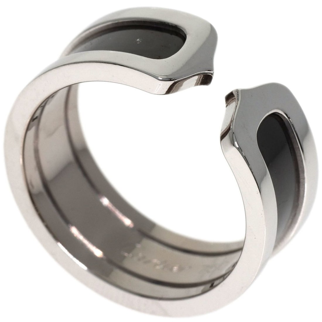 Cartier C2 Ring, Black Lacquer, Size #55, 18K White Gold, Women's CARTIER (1 of 16)
