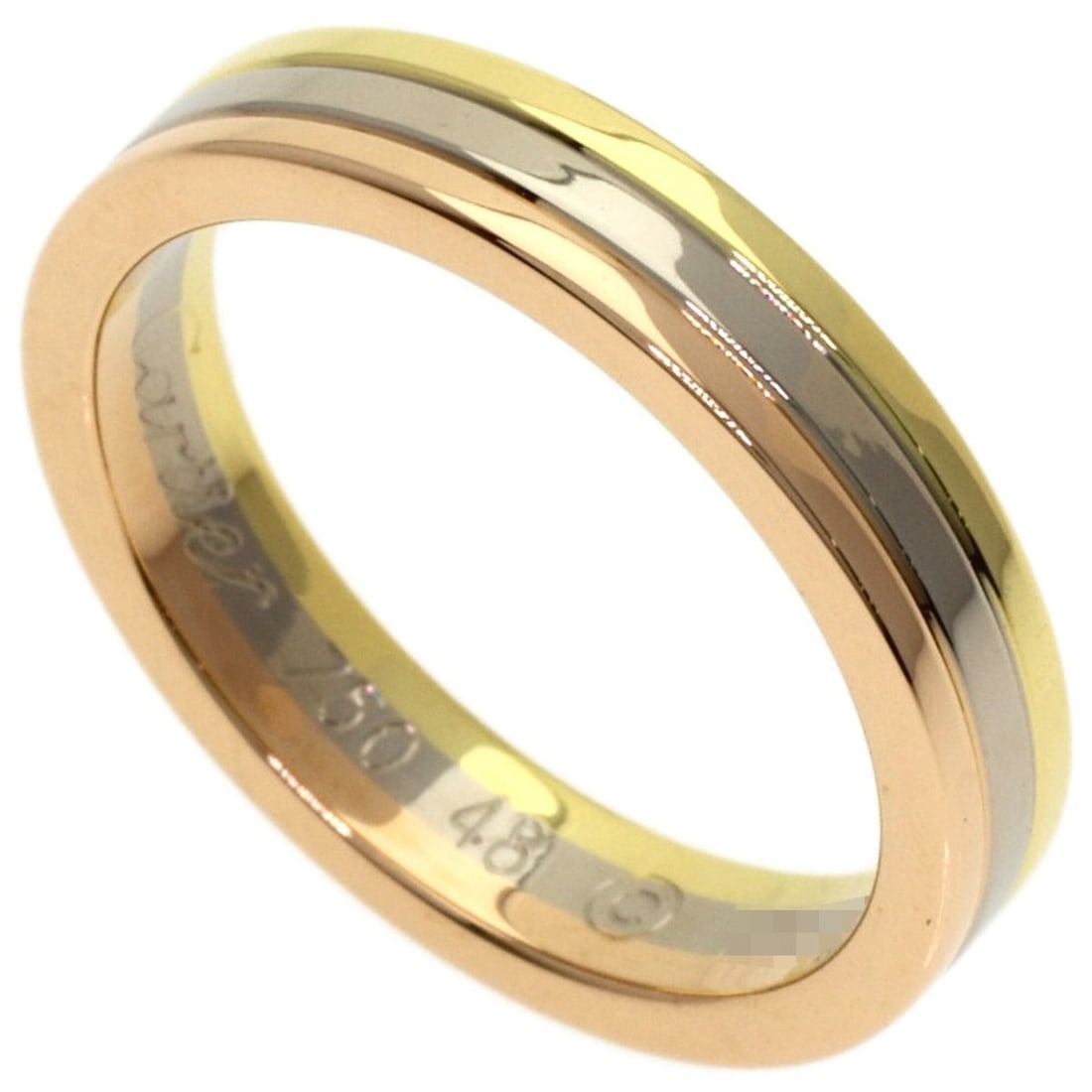 Cartier Three-Color Ring #48, 18K Yellow Gold/18K White Pink Gold, Women's.: --- Catalog ---Category: SizeJP Size: 8US Size: 4.5Category: DesignType: Band ringGender: WomenMaterial: Pink gold (18K), White gold (18K), Yellow gold (18K)Category: GeneralBrand: Cartier--- Item Lis