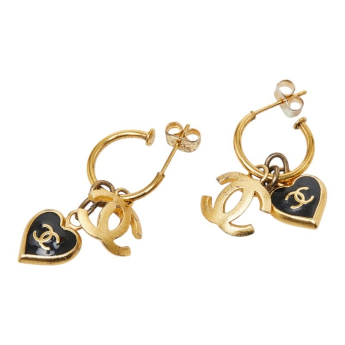 Chanel Coco Mark Heart Swing Earrings, 02P Engraving, Gold and Black Plated, Women's CHANEL: --- Catalog ---Category: SizeSize (HxWxD): 34.00mm x 12.60mm / 1.34'' x 0.50''Category: DesignType: Drop earringsColor: Black, GoldGender: WomenCategory: GeneralBrand: Chanel--- Item List ---Section: 