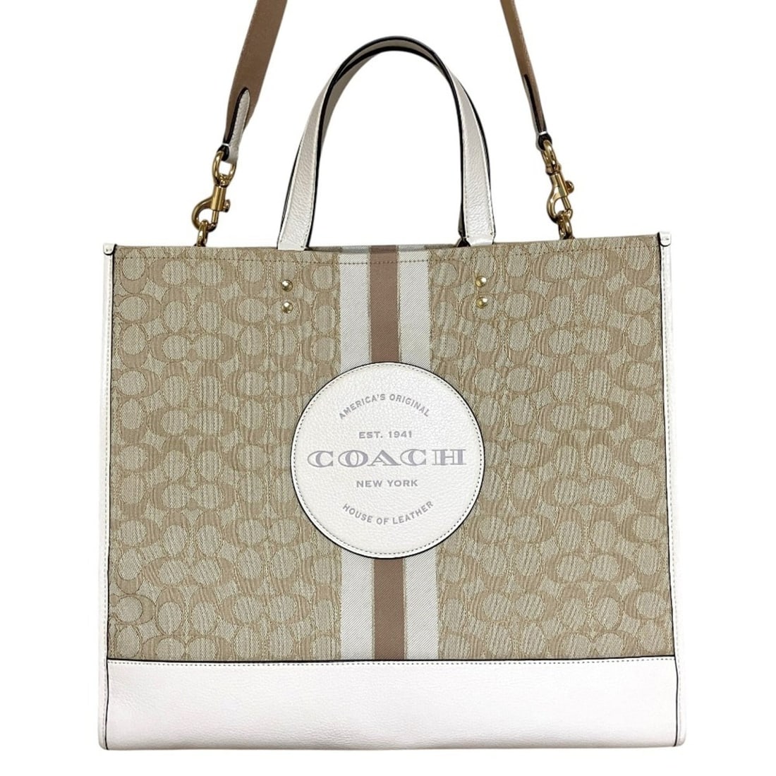 COACH Signature Dempsey 2-Way Tote Bag/Shoulder Bag, Size 40, C8418, Beige, Women's: --- Catalog ---Category: SizeSize (HxWxD): 35cm x 39.5cm x 17cm / 13.77'' x 15.55'' x 6.69''Category: DesignType: Shoulder bag, Tote bagColor: BeigeGender: WomenMaterial: Signature line Category: Gene