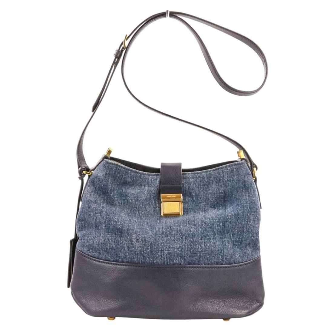 Miu Miu MIU Madras Leather x Denim 2-Way Shoulder Tote Bag, Indigo Blue/Navy, Women's: --- Catalog ---Category: SizeSize (HxWxD): 23cm x 24cm x 13cm / 9.05'' x 9.44'' x 5.11''Category: DesignType: Tote bagColor: NavyGender: WomenMaterial: Leather , Denim Category: GeneralBrand: Miu Miu-