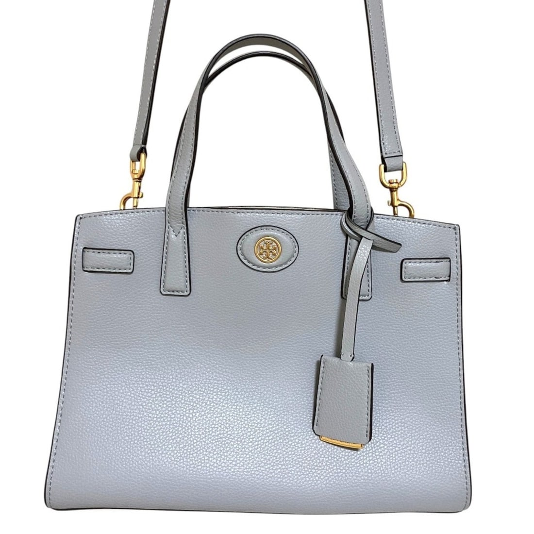 TORY BURCH Robinson Small Satchel Leather 2-Way Shoulder Bag/Handbag, Light Gray, Women's: --- Catalog ---Category: SizeSize (HxWxD): 21cm x 28cm x 10cm / 8.26'' x 11.02'' x 3.93''Strap Length: 12cm / 4.72''Category: DesignType: Handbag, Shoulder bagColor: Light grayGender: WomenMaterial: L