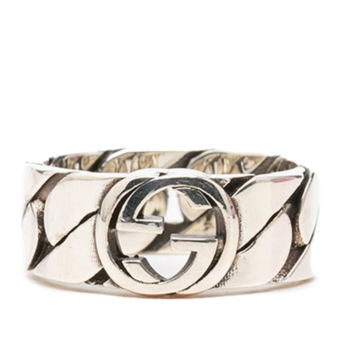 Gucci Interlocking G Chain Ring, Size #16, SV925 Silver, Women's GUCCI: --- Catalog ---Category: SizeWidth: 8.9mm / 0.35''Weight: 6.7g / 0.23oz.JP Size: 15US Size: 7.5Inner Diameter: 18.00mm / 0.71''Category: DesignType: Band ringGender: WomenMaterial: Silver 925Category: