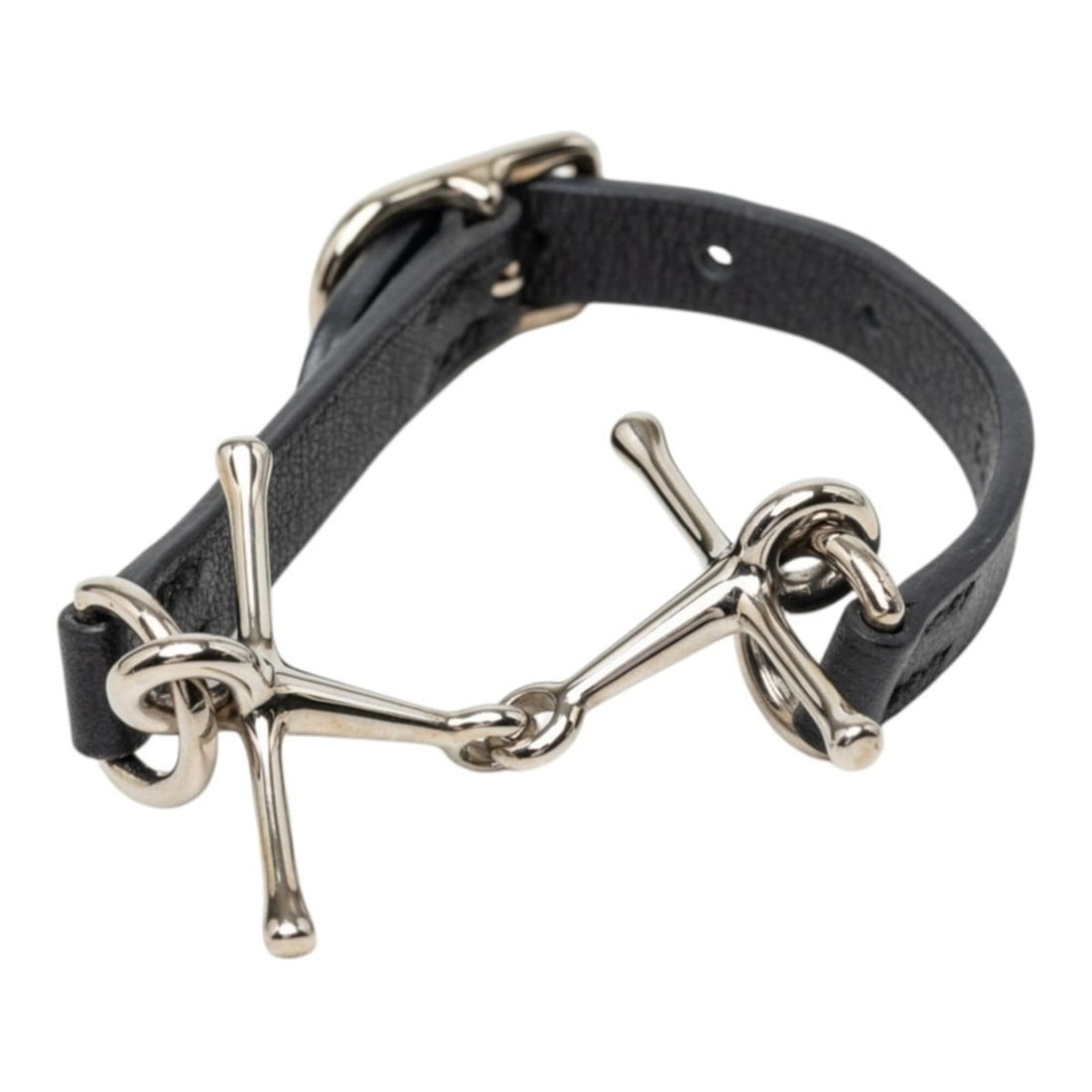 Hermes Mall Bracelet, Size T2, A Stamp, 2017, Silver, Black Metal, Leather, Women's.: --- Catalog ---Category: SizeWidth: 7mm / 0.27''Length: 15.5cm / 6.1''Total Length: 20.2cm / 7.95''Category: DesignType: Charm braceletColor: Black, SilverGender: WomenMaterial: Leather, MetalCategory
