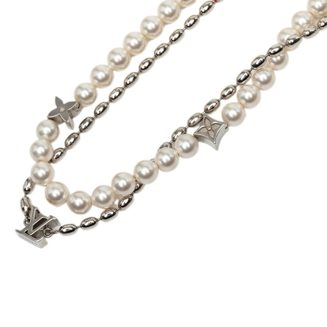 Louis Vuitton Pearl Fusion Necklace M01781 Silver White Metal Faux Women's LOUIS VUITTON: --- Catalog ---Category: SizeStone Diameter: 6.00mm / 0.24''Neck Circumference: 49 cm / 19.29''Category: DesignColor: SilverStone: PearlGender: WomenMaterial: MetalStone Color: WhiteNecklace Type: