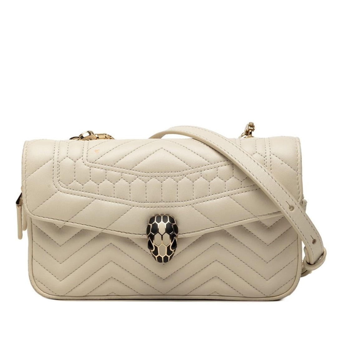 BVLGARI Serpenti Forever Crossbody Shoulder Bag/Body Bag, 2-way, White Leather, Women's: --- Catalog ---Category: SizeStrap Drop: 63cm / 24.8''Size (HxWxD): 10.5cm x 19cm x 4.5cm / 4.13'' x 7.48'' x 1.77''Strap Length: 92cm / 36.22''Category: DesignType: Shoulder bag, Sling bagColor: