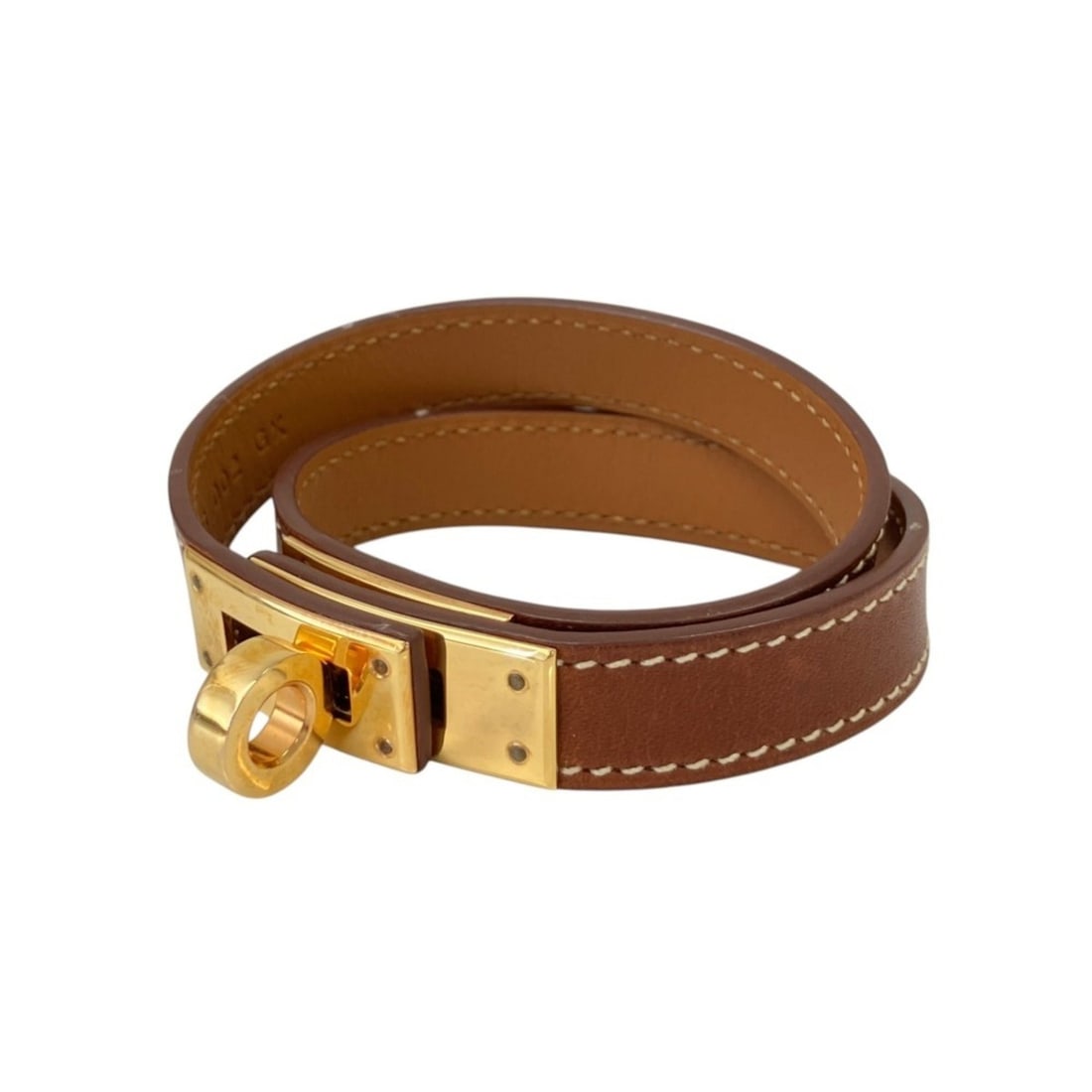 HERMES Kelly Bangle Double Tour, Veau Swiste Leather Bracelet, Size S, Gold-tone Hardware, Brown, X: --- Catalog ---Category: SizeLength: 15cm / 5.9''Weight: 18.92g / 0.66oz.Total Length: 37cm / 14.56''Category: DesignType: Charm braceletColor: BrownGender: WomenMaterial: Swift leatherCategory: Gener