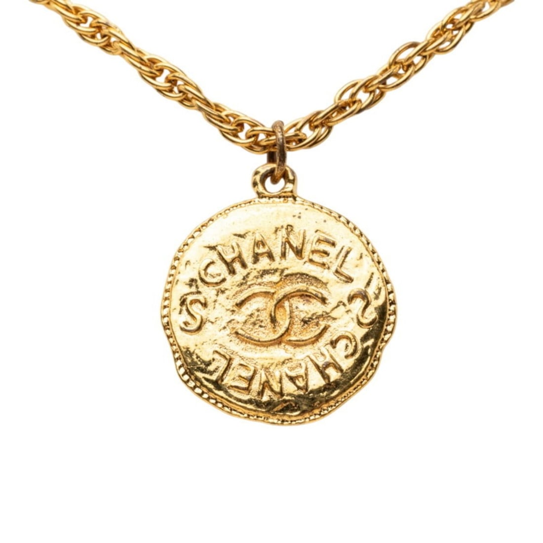 Chanel Coco Mark Coin Motif Vintage Chain Necklace Pendant 93P Gold Plated Women's CHANEL: --- Catalog ---Category: SizePendant Size: 43.5mm x 33mm / 1.71'' x 1.29''Neck Circumference: 44 cm / 17.32''Category: DesignColor: GoldGender: WomenSeason: VintagePendant Type: PendantNecklace Type: 