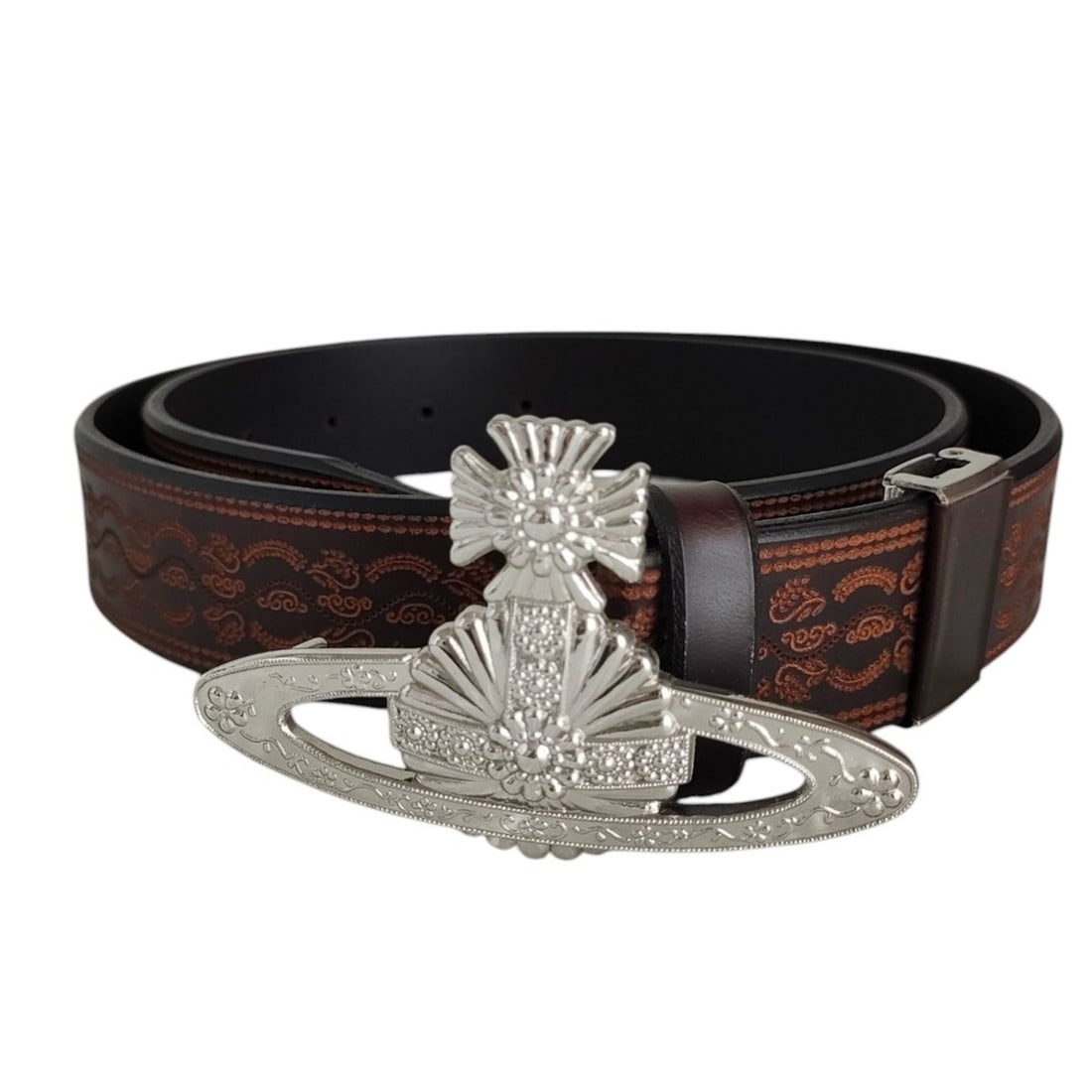 Vivienne Westwood MAN Leather Metal Orb Buckle Embroidered Belt Brown Men's: --- Catalog ---Category: SizeLength: 108.5cm / 42.71''Category: DesignType: Standard beltColor: BrownGender: MenCategory: GeneralBrand: Vivienne Westwood--- Item List ---Section: ConditionRanking: Ran