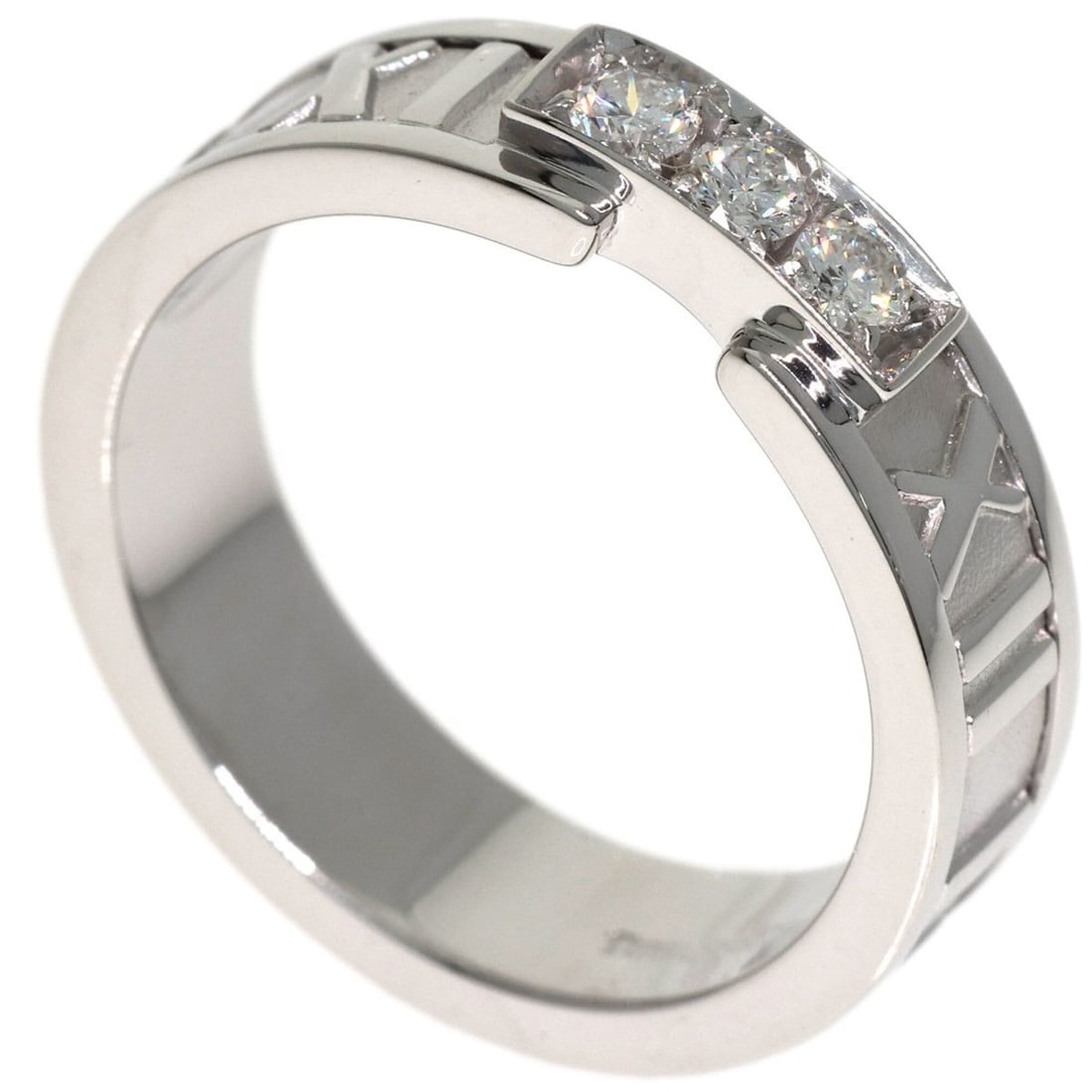 Tiffany & Co. Atlas 3-Diamond Ring, 18K White Gold, Women's.: --- Catalog ---Category: SizeWidth: 5.5mm / 0.22''Weight: 8.2g / 0.28oz.JP Size: 14US Size: 7Category: DesignType: Band ringMetal: White GoldStone: DiamondGender: WomenMetal Purity: 18KCategory: Gener