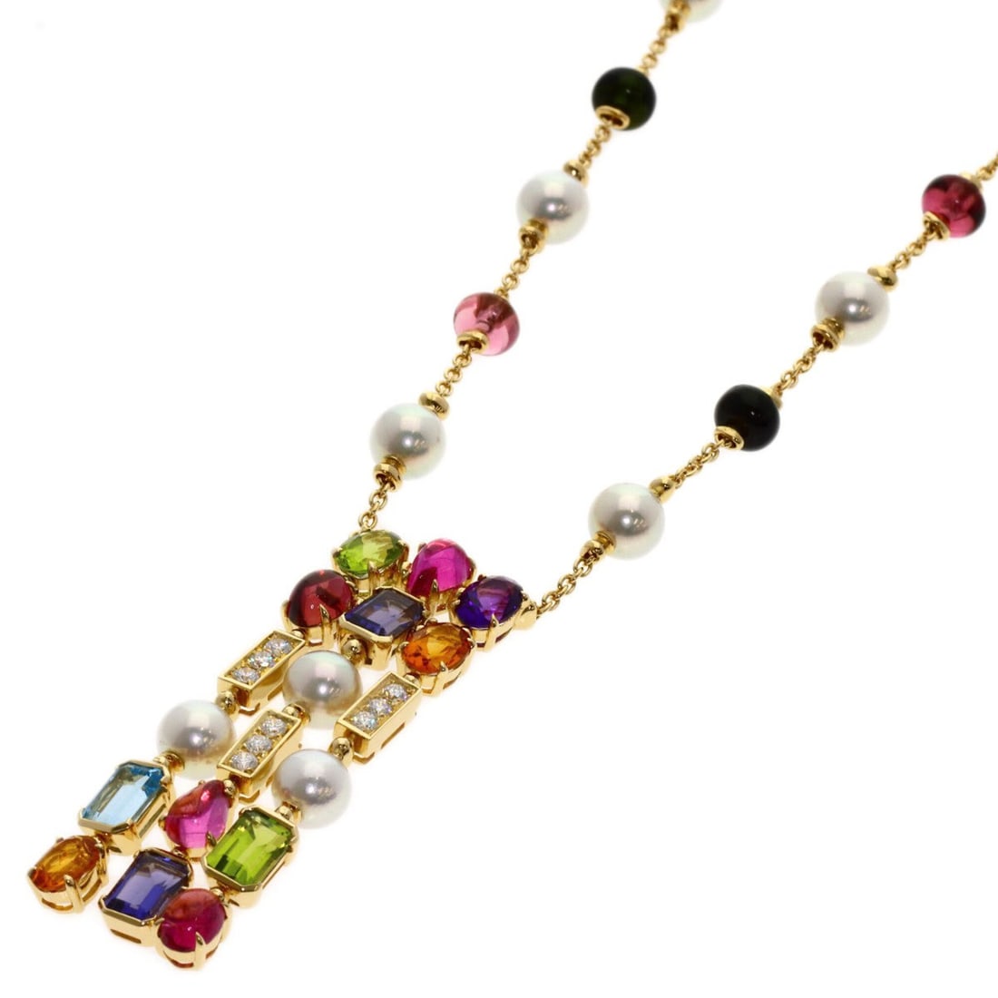 BVLGARI Allegra Multicolor Stone Pearl Diamond Necklace 18K Yellow Gold Women's: --- Catalog ---Category: SizeWeight: 30.2g / 1.06oz.Pendant Size: 56mm x 18mm / 2.2'' x 0.7''Neck Circumference: 43 cm / 16.92''Category: DesignColor: YellowMetal: GoldStone: Amethyst, Citrine, Color 