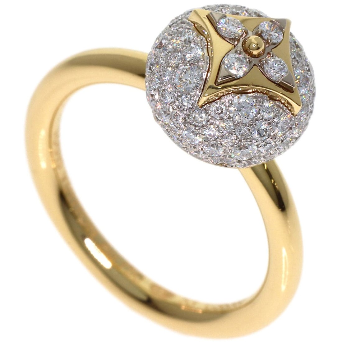 Louis Vuitton Color Blossom Pave Diamond Ring #53 Q9L98G 18K Yellow Gold Women's LOUIS VUITTON: --- Catalog ---Category: SizeWeight: 7.7g / 0.27oz.JP Size: 13US Size: 6.5Category: DesignType: Band ringColor: YellowMetal: GoldStone: DiamondGender: WomenMetal Purity: 18KCategory: GeneralBrand: Lou