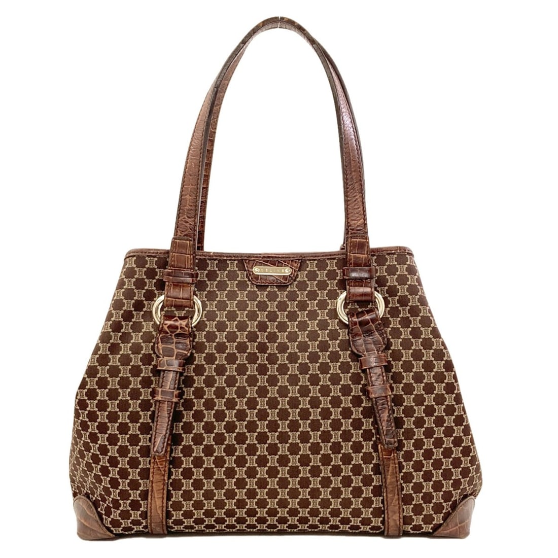 Celine Macadam Pattern Canvas Tote Bag for Women: --- Catalog ---Category: SizeSize (HxWxD): 26cm x 34.5cm x 14cm / 10.23'' x 13.58'' x 5.51''Handle Length: 42cm / 16.53''Category: DesignType: Tote bagColor: Dark brownGender: WomenClosure: MagnetMate