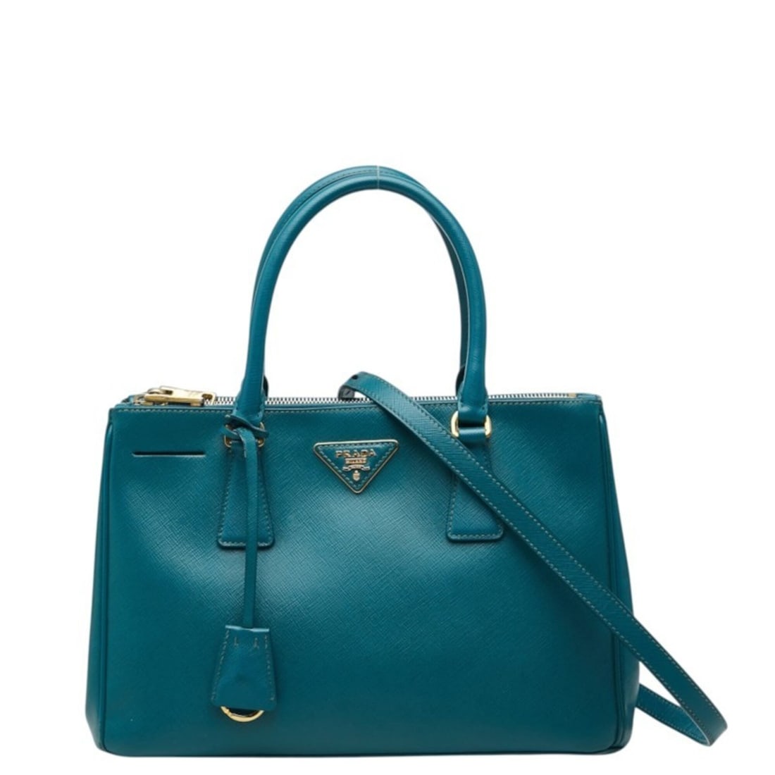 Prada Galleria Triangle Logo Plate Handbag/Shoulder Bag 2WAY 1BA874 Blue-Green Saffiano Leather: --- Catalog ---Category: SizeStrap Drop: 61cm / 24.01''Handle Drop: 11.00cm / 4.33''Size (HxWxD): 20cm x 30cm x 12.5cm / 7.87'' x 11.81'' x 4.92''Category: DesignType: Handbag, Shoulder bagColor: Blue