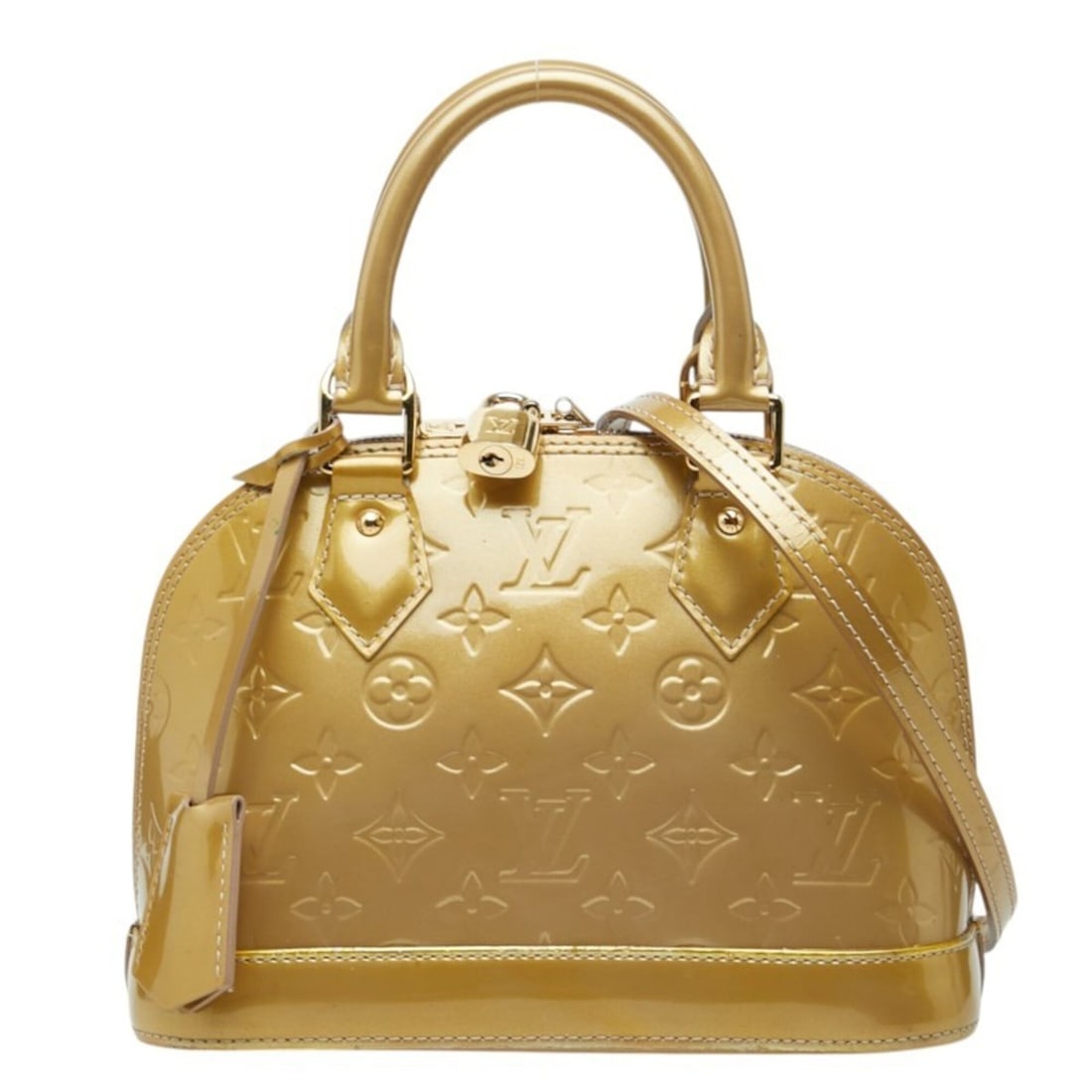 Louis Vuitton Monogram Vernis Alma BB Handbag Shoulder Bag 2WAY M91752 Beige Poudre Gold Patent (1 of 11)