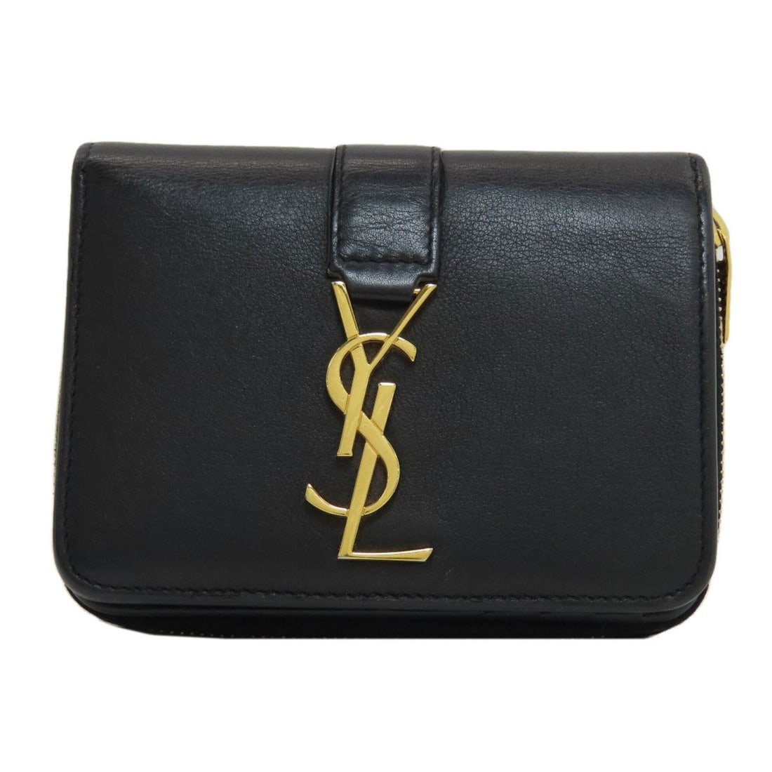 Yves Saint Laurent Cassandra Bi-fold Wallet, Calfskin, Women's: --- Catalog ---Category: SizeSize (HxWxD): 9cm x 12cm x 3.5cm / 3.54'' x 4.72'' x 1.37''Category: DesignType: Wallet (bi-fold)Color: BlackGender: WomenMaterial: Leather Leather/Fur Type: CalfskinCateg