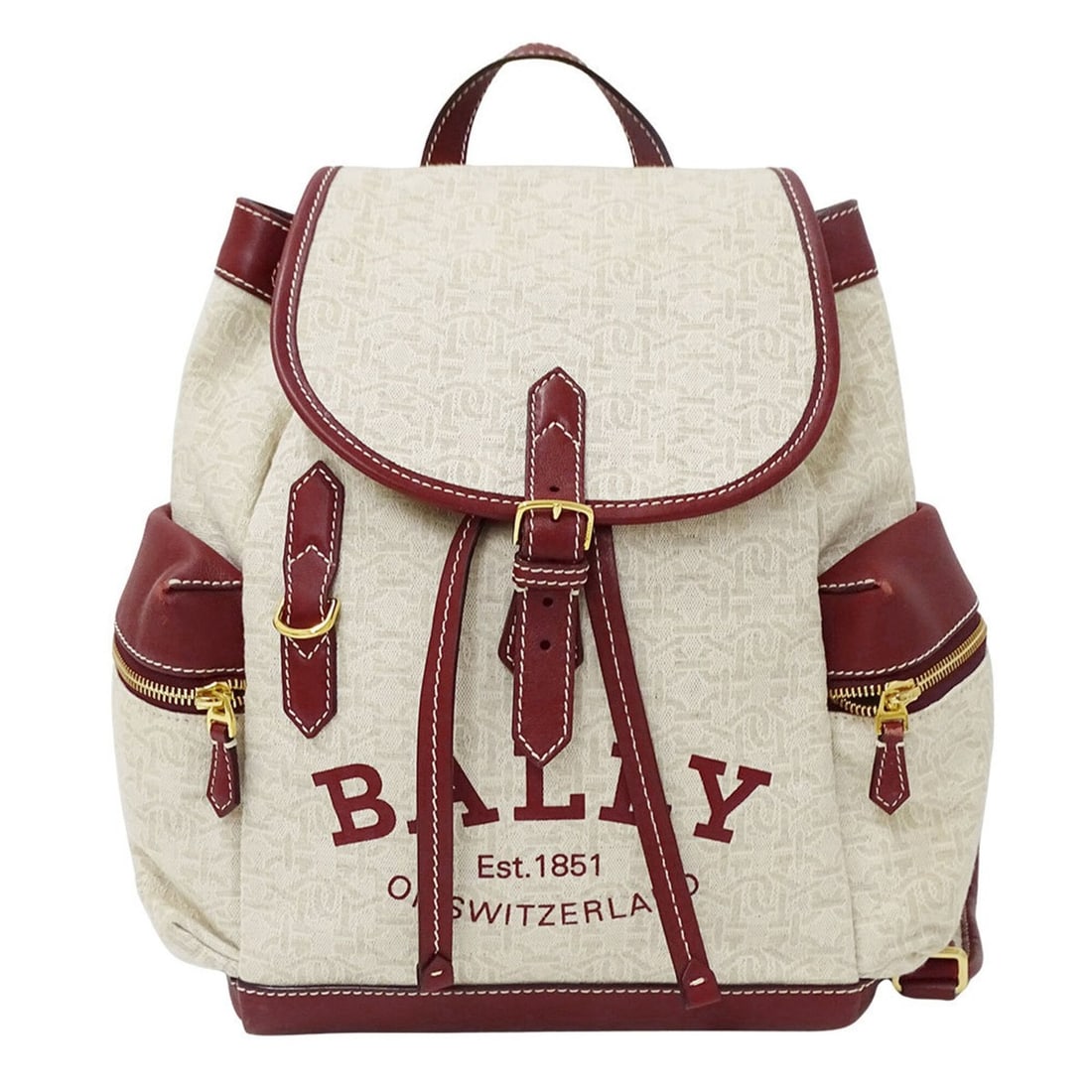 Bally handbag, women's brand backpack, canvas, ivory, burgundy.: --- Catalog ---Category: SizeSize (HxWxD): 33cm x 27cm x 15.5cm / 12.99'' x 10.62'' x 6.1''Category: DesignType: HandbagColor: Bordeaux, IvoryGender: WomenMaterial: Canvas Category: GeneralBrand: Ball