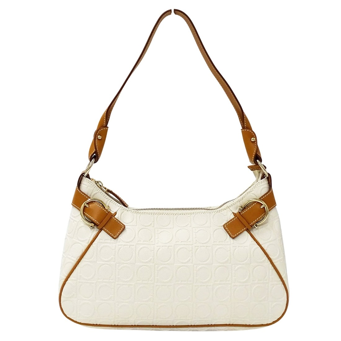 Salvatore Ferragamo Ferragamo handbag for women, brand shoulder bag, Gancini leather, white and: --- Catalog ---Category: SizeSize (HxWxD): 16cm x 30cm x 7cm / 6.29'' x 11.81'' x 2.75''Category: DesignType: Handbag, Shoulder bagColor: Brown, WhiteGender: WomenMaterial: Leather Category: GeneralMP