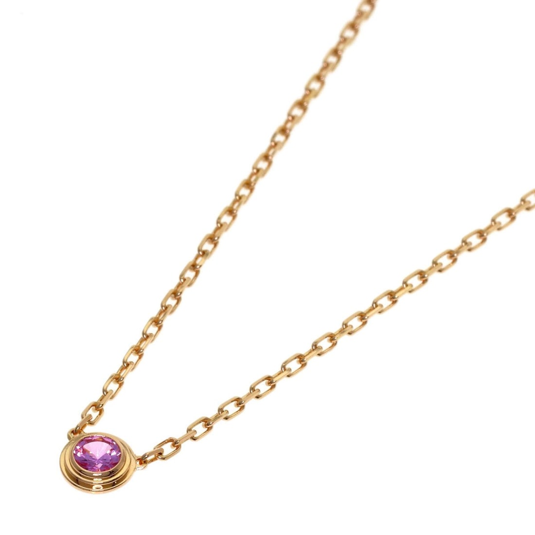 Cartier Damour Saphir Léger Pink Sapphire Necklace, 18K Gold, Women's.: --- Catalog ---Category: SizeWidth: 1.1mm / 0.04''Weight: 2.8g / 0.09oz.Pendant Size: 4.9mm x 4.9mm / 0.19'' x 0.19''Neck Circumference: 40 cm / 15.74''Category: DesignStone: SapphireGender: WomenMate