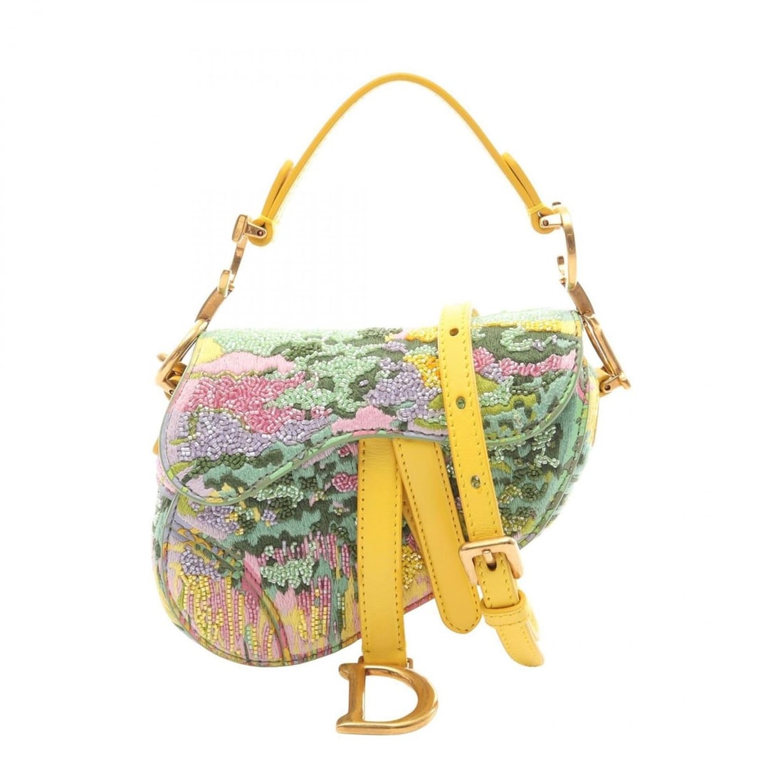 Christian Dior Dior Saddle Bag Micro 2-Way Handbag, Leather and Fabric, Women's, Yellow/Green: --- Catalog ---Category: SizeSize (HxWxD): 10cm x 12cm x 99cm / 3.93'' x 4.72'' x 38.97''Strap Length: 99cm / 38.97''Handle Length: 26cm / 10.23''Category: DesignType: Handbag, Saddle bagColor: Green,