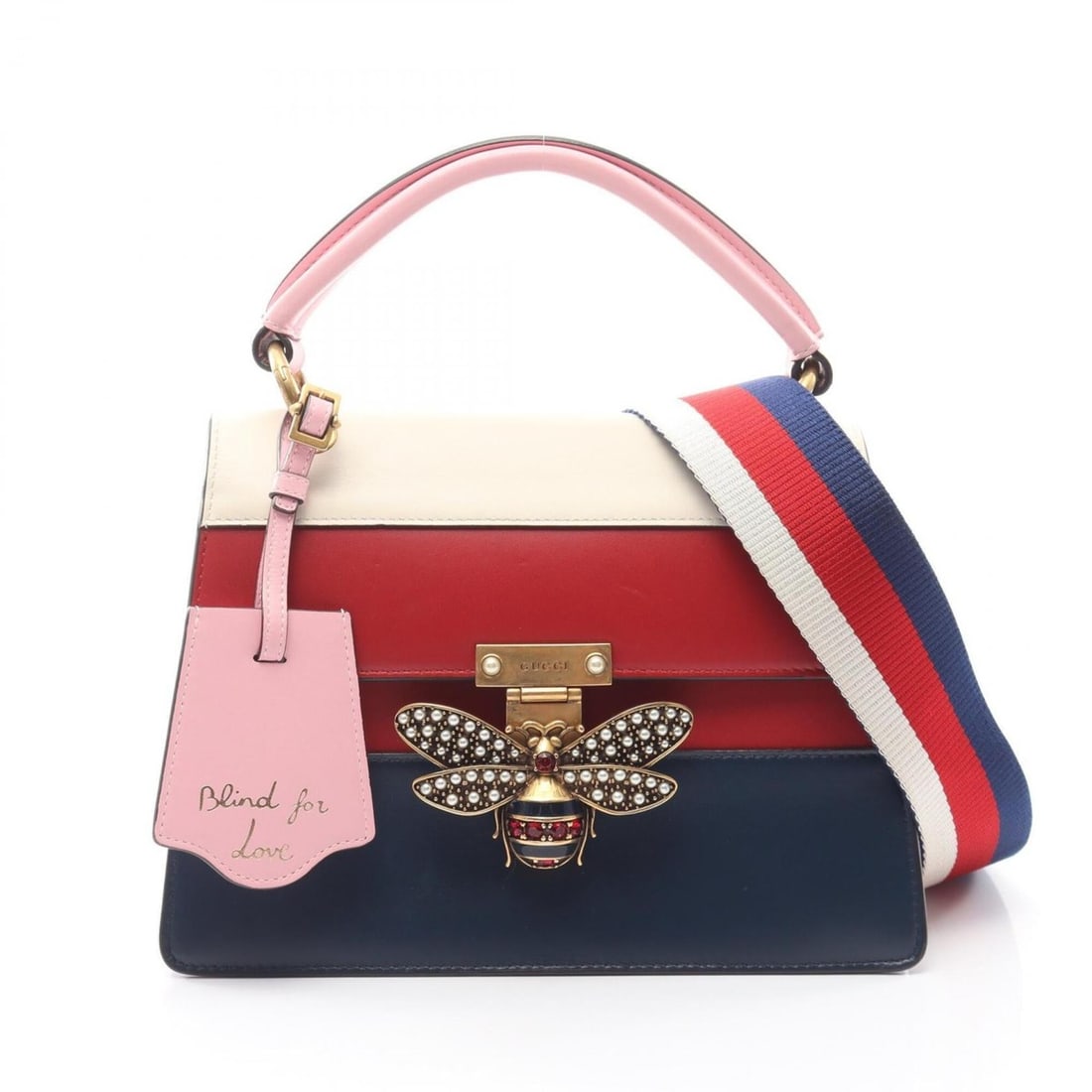 Gucci Queen Margaret 2-Way Handbag, Leather, Women's, Red, Navy, Ivory, 476541 (1 of 20)